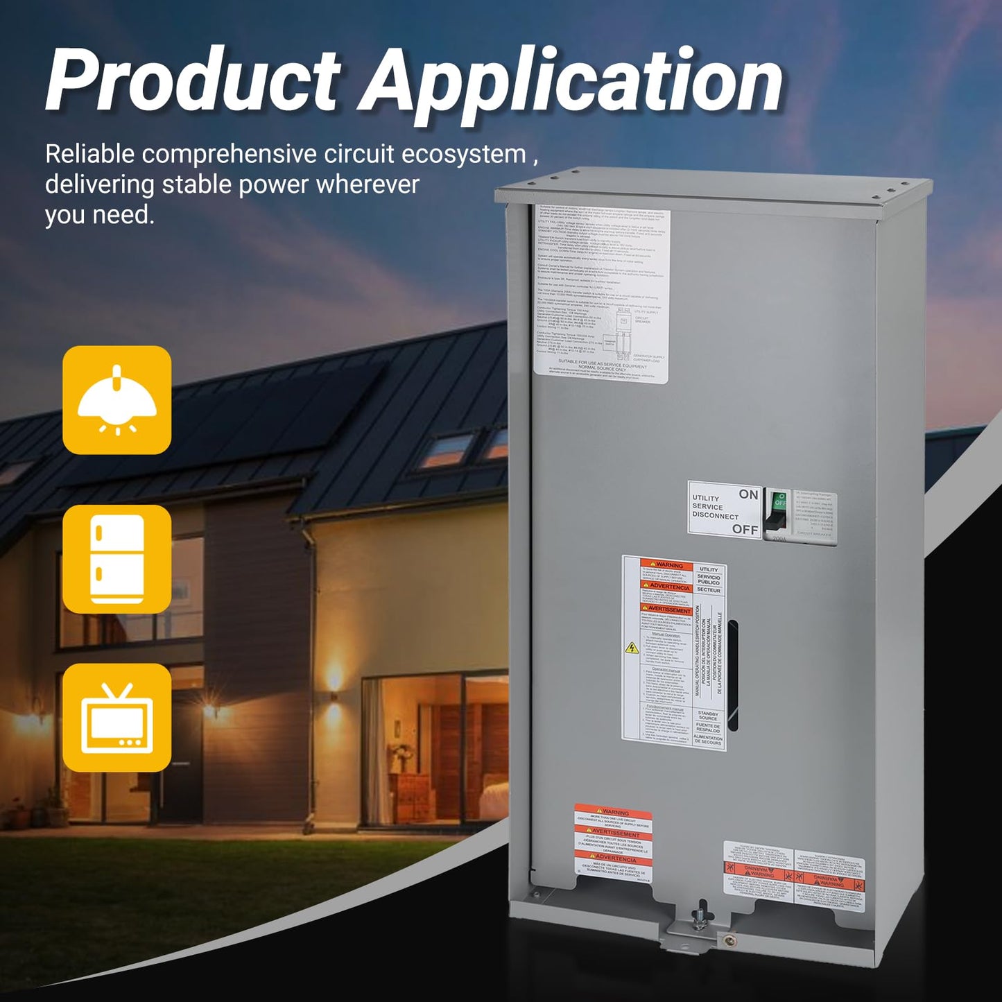 KERWINN Universal 200A Automatic Transfer Switch with Power Management,Replacement for Generac RXSW200A3. Features a Rugged NEMA 3R Aluminum Enclosure for Outdoor use.
