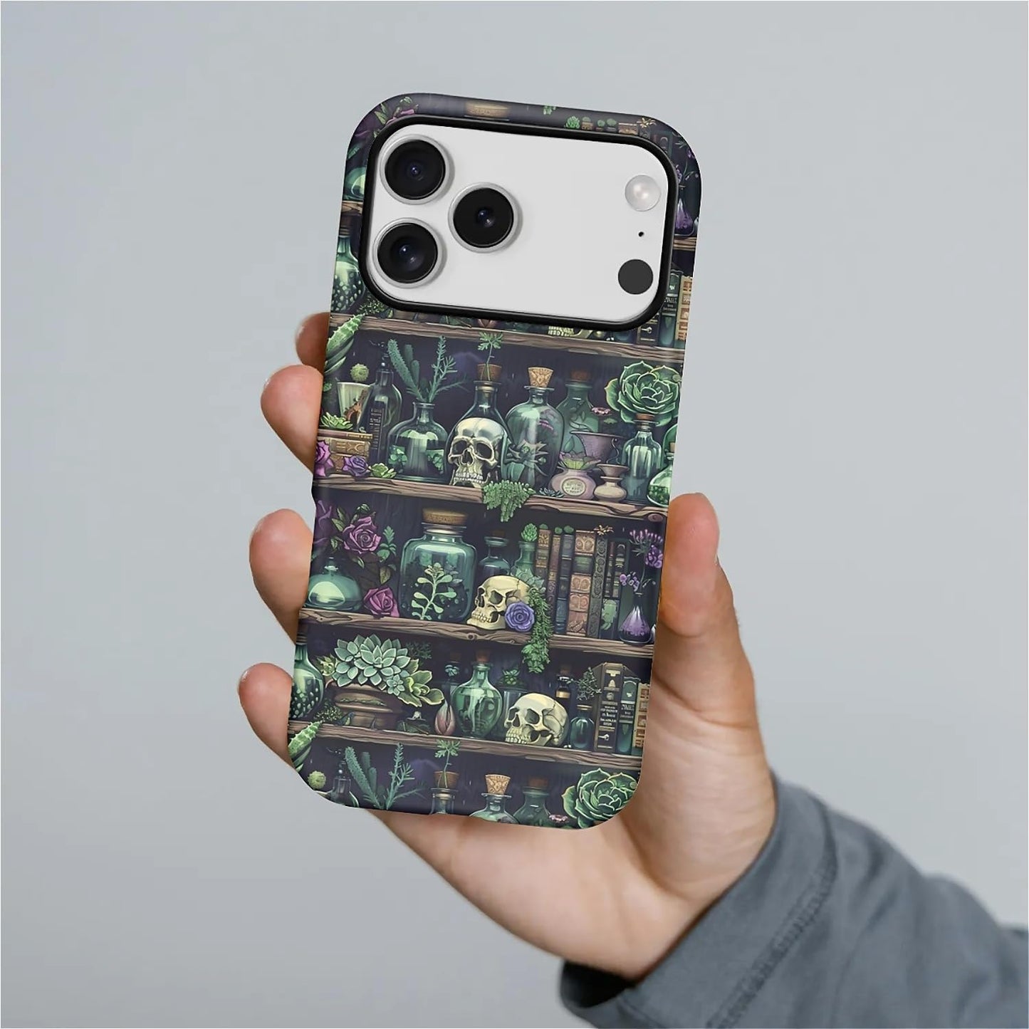 Akinmi 17 17 Case for iPhone Pro,Skeleton Bookshelf Flowers Exquisitely Pattern Double Protective Phone Cover Cases