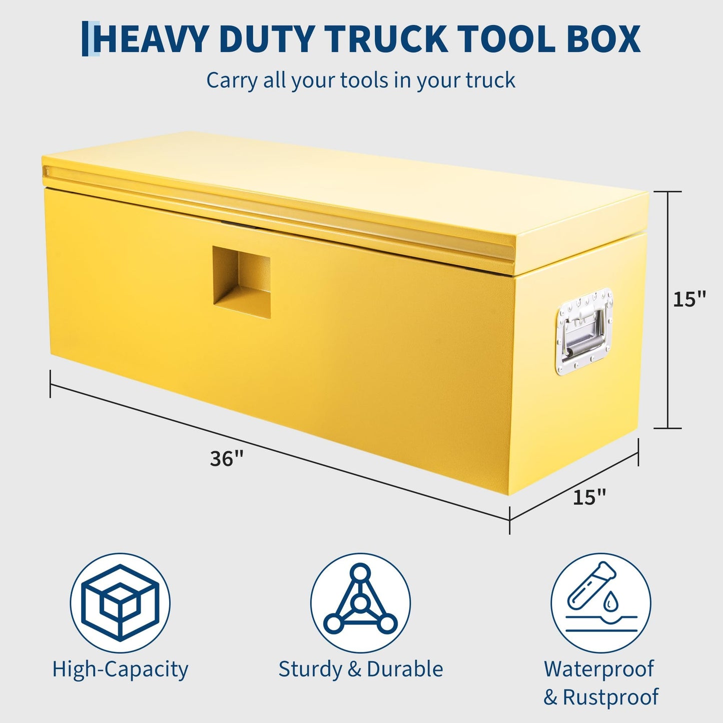 PeacefulHues Heavy Duty Steel Truck Toolbox – 76x38x38cm – Gas Shock Lid – t-Handle Lock – Weatherproof Rubber Seal – Secure Underbody Storage Chest – Fits Pickup, Truck Bed, RV, Trailer