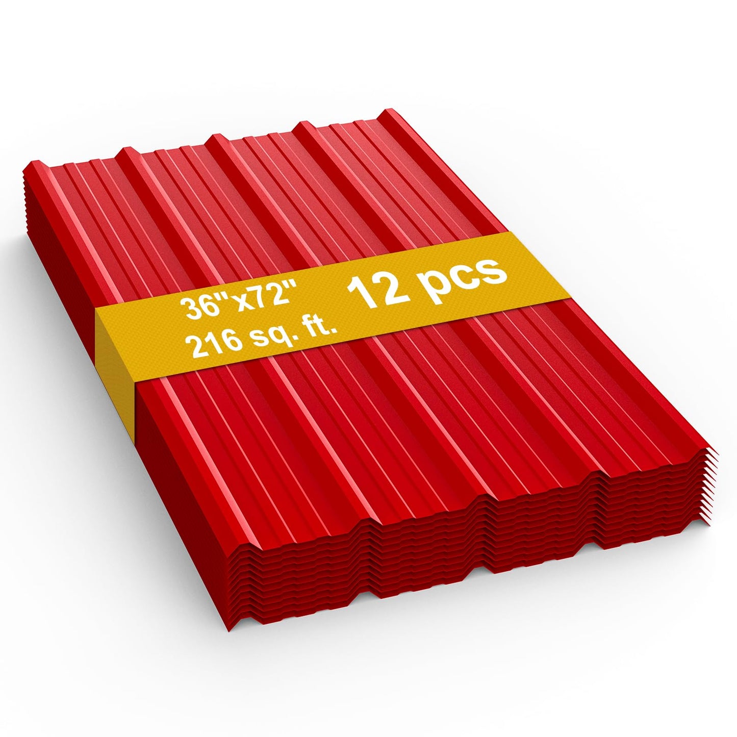 12 Pack PPGI Metal Roofing Panels, 72" x 36", 28 Gauge, 216 Sq. Ft. Coverage, Prepainted Galvanized Steel Sheets for Residential, Commercial, Pergolas, Gazebos, Fencing, and Patio Roofs（Red）