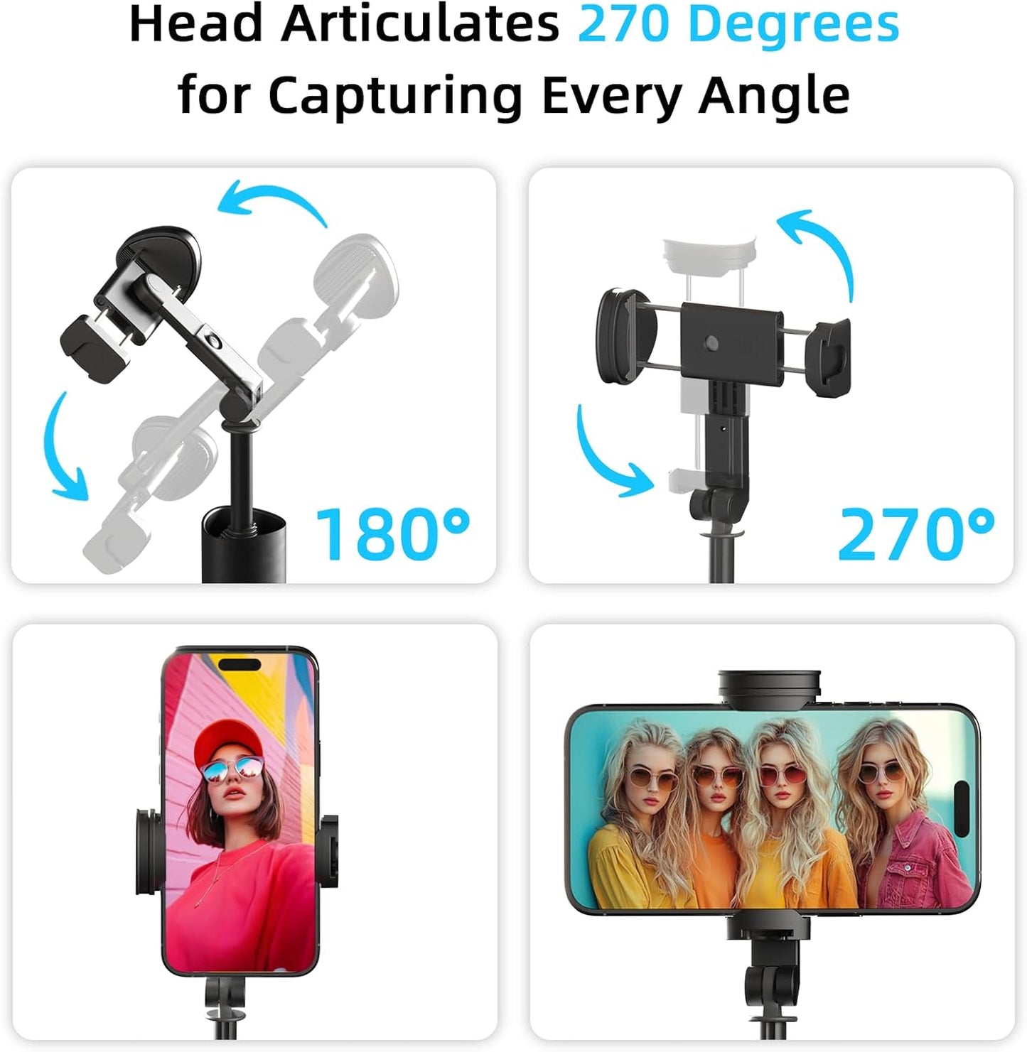 KINGJOY 61" Selfie Stick Tripod with Bluetooth Remote, Heavy Duty Aluminum Extendable Vlogging Stand with Metal Base