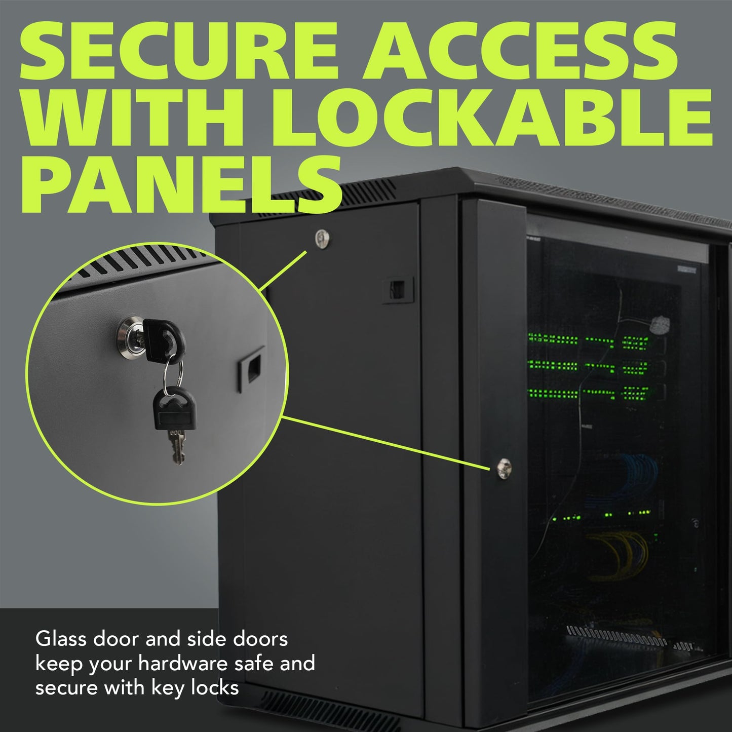 Pearington 12U Server Rack Enclosure with Glass Door, Cooling Fan, Locks, & Removable Side Panels - 12U Wall Mount Network Cabinet