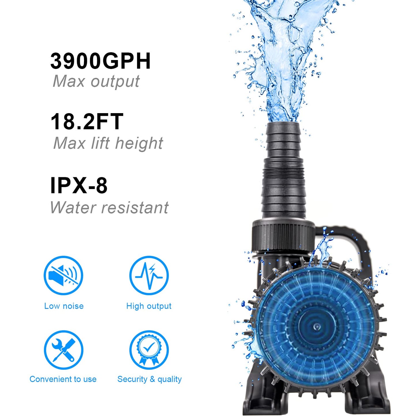 OYO WATER Outdoor Large 3900gph-230W 32.8FT Pond Water-fall & Kio Fish Fountain-s &Garden Pump Submersible IPX8: Long 32.8FT Cord Smart-er & Quieter Duck & Yard &Patio Ponds Pumps, 1 Barrier Pump Bag