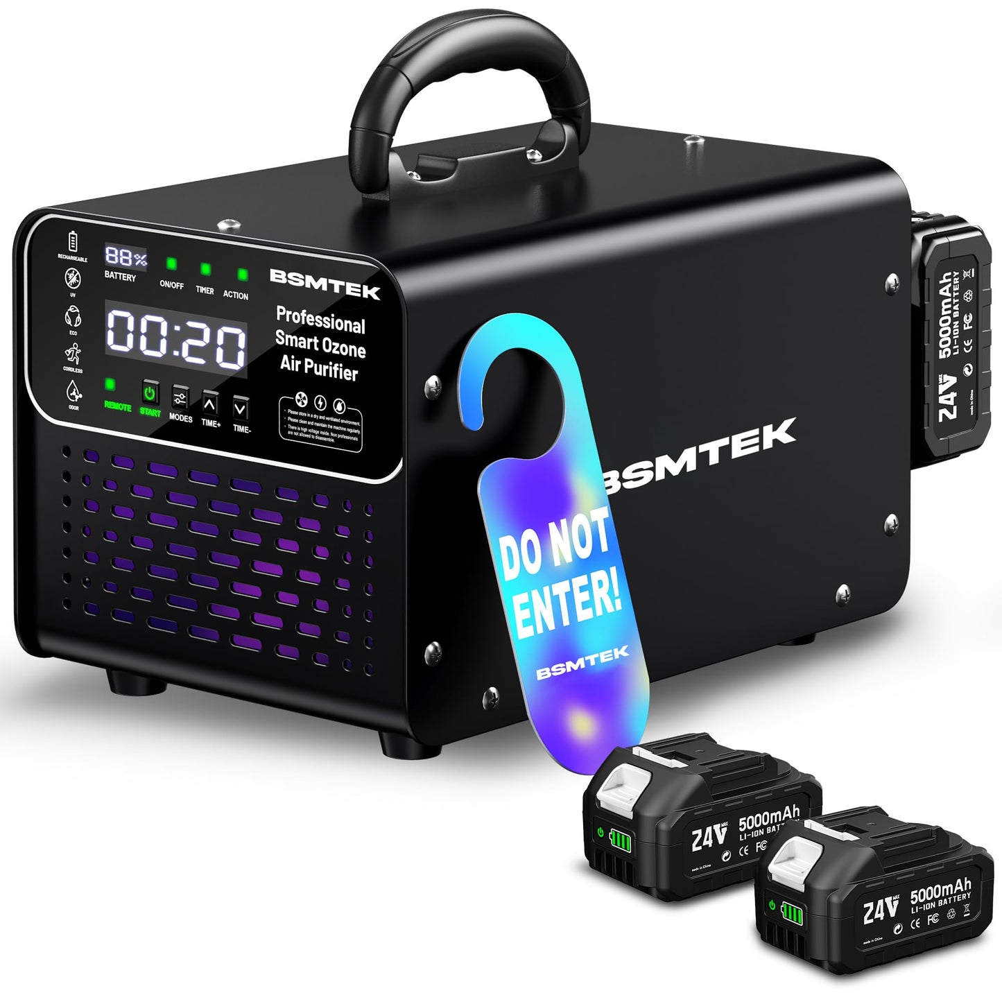 Cordless Ozone Generator - 1,000,000mg/h Professional Grade Covers 10000 Sq-Ft+, 2026 Upgraded Portable Deisgn with 2x 5000mAh Battery for 8-10 Hours Use, With Remote Control, Black
