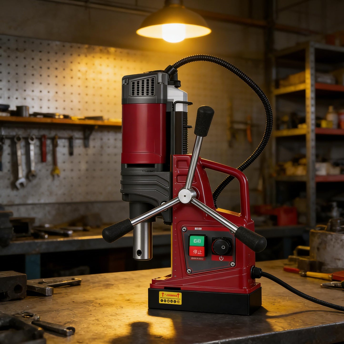 1.57 Inch Magnetic Drill Press, 210mm Max Stroke, 13000N Magnetic Force, 1550W 820RPM Portable Electric Mag Drill Machine for Metal Drilling, Industrial Grade with Drill Chucks & Annular Cutters Kit