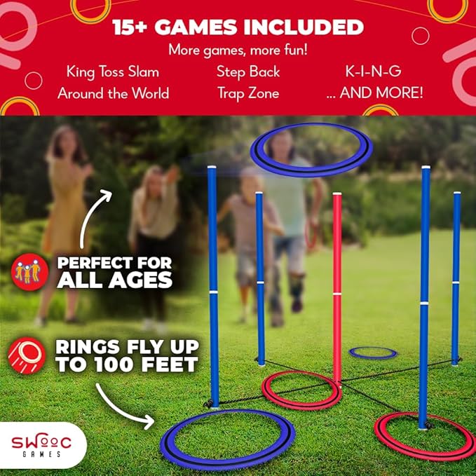 SWOOC Games - King Toss™ | Giant Ring Toss Game for Kids and Adults (4ft x 4ft) | Weatherproof Giant Outdoor Games for Adults and Family | Backyard Activities | Outside Yard & Lawn Game | Beach Fun