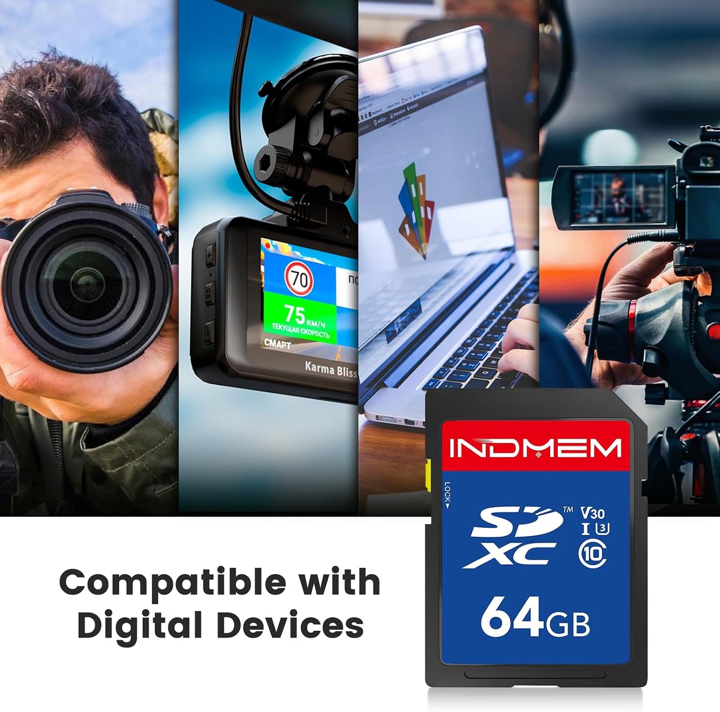 elecacc 64GB 90M/S, C10/U3/V30, 4K 64GB(1pc) SD Card, High Speed up to SDXC UHS-I Memory Cards, Full HD & Video