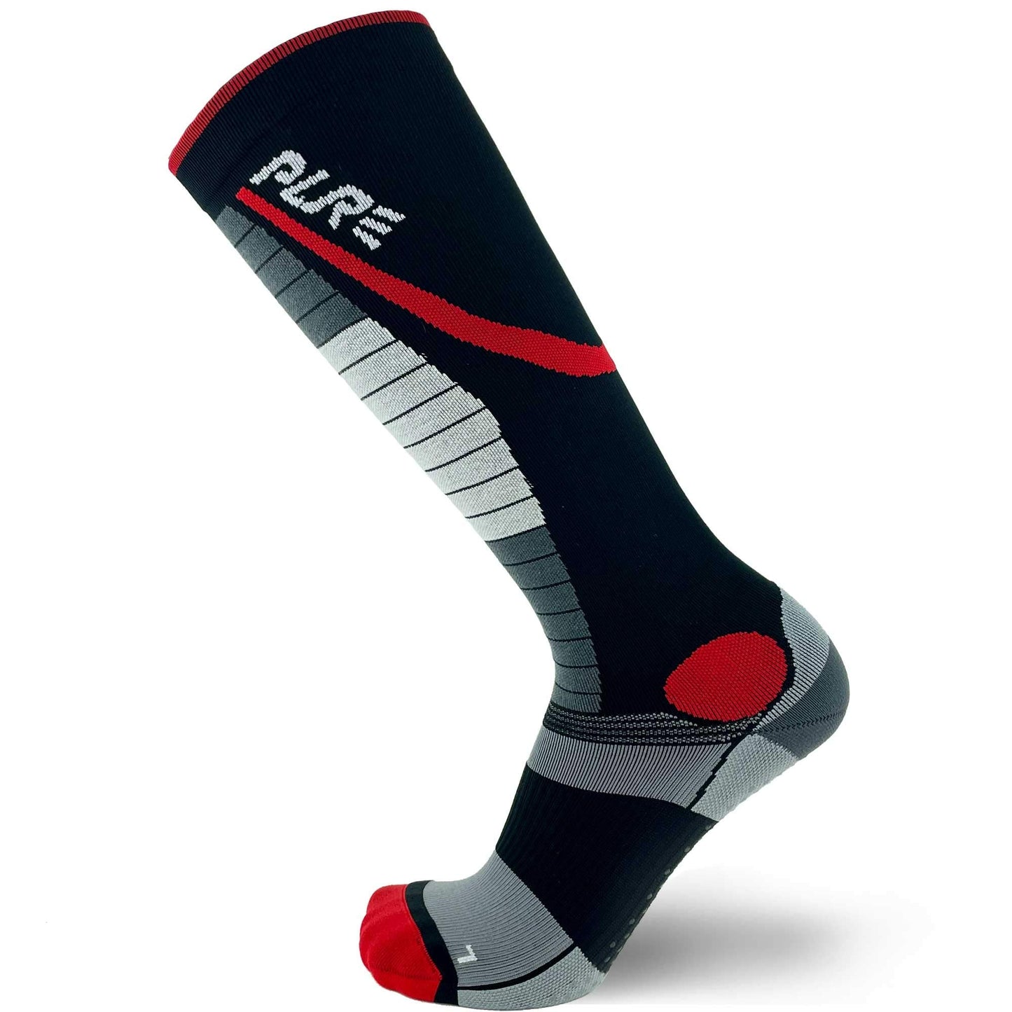 Pure Athlete Lifting Socks- Weightlifting Shin Guards, Deadlift Protector Compression Sock for Cross Training & Weightlift (Black/Red, Large)