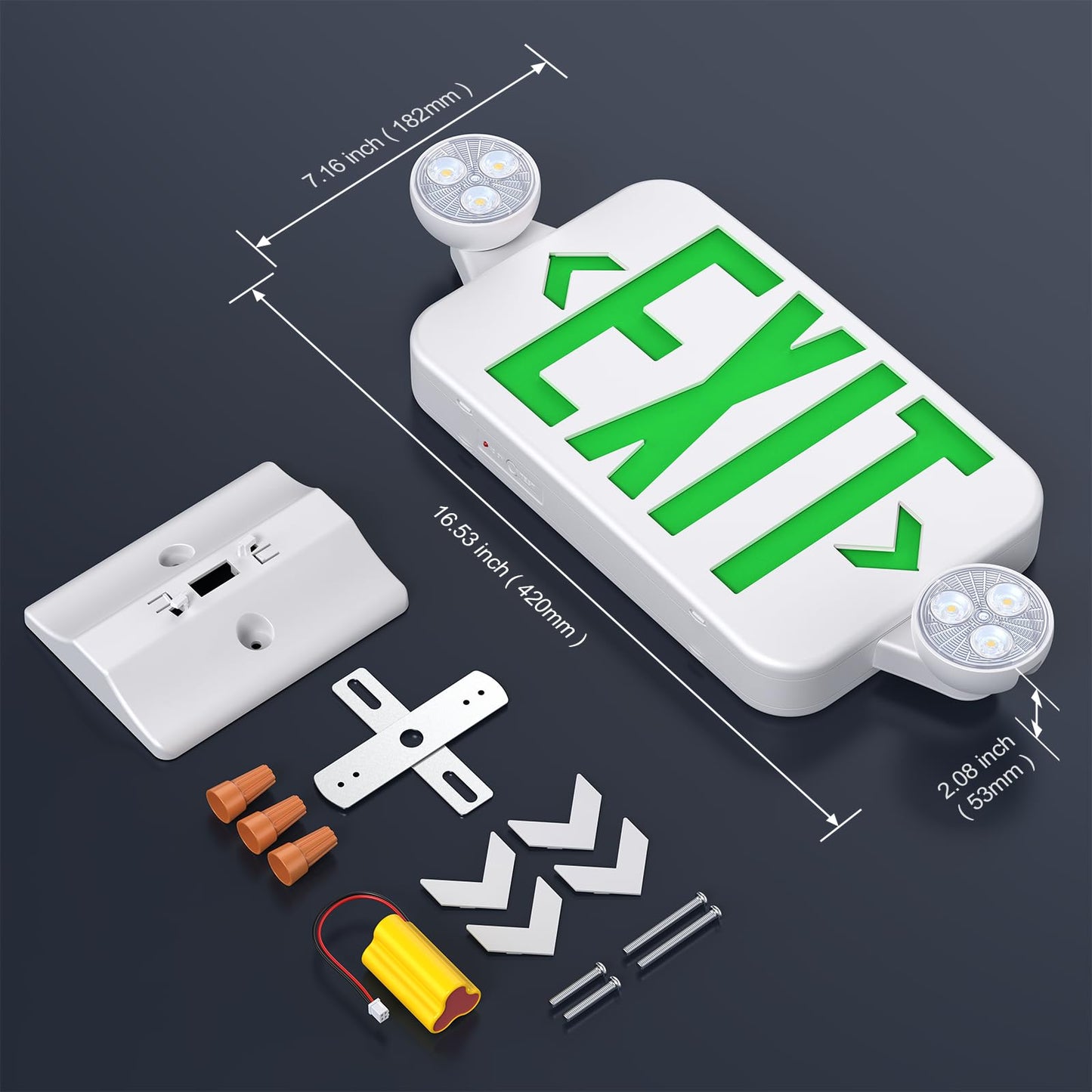Led Exit Sign Emergency Light Combo Adjustable Two Head,Double Sided and Battery Backup Exit Light,Green Letter Hardwired Emergency Exit Sign,AC 120/277V,UL Listed,Ceiling&Wall Mount (6 Pack)