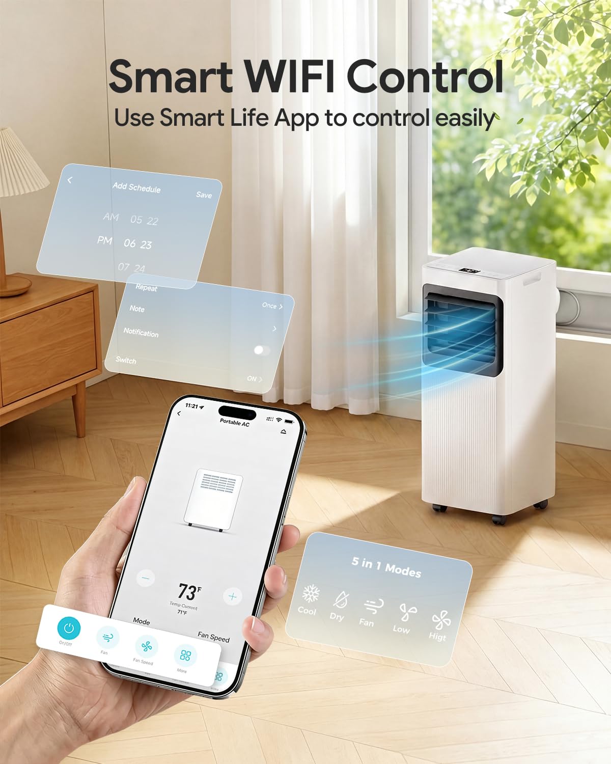 16000 BTU Portable Air Conditioner for Large Rooms up to 750 Sq. Ft., 5-in-1 Smart AC with WiFi App & Remote, 42dB Sleep Mode, Dehumidifier, Fan, 24H Timer, Child Lock & Window Kit