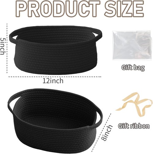 JMvicyroam Woven Basket - Small Rope Storage Bin with Handles | Versatile Organizer for Shelves & Closets - Black