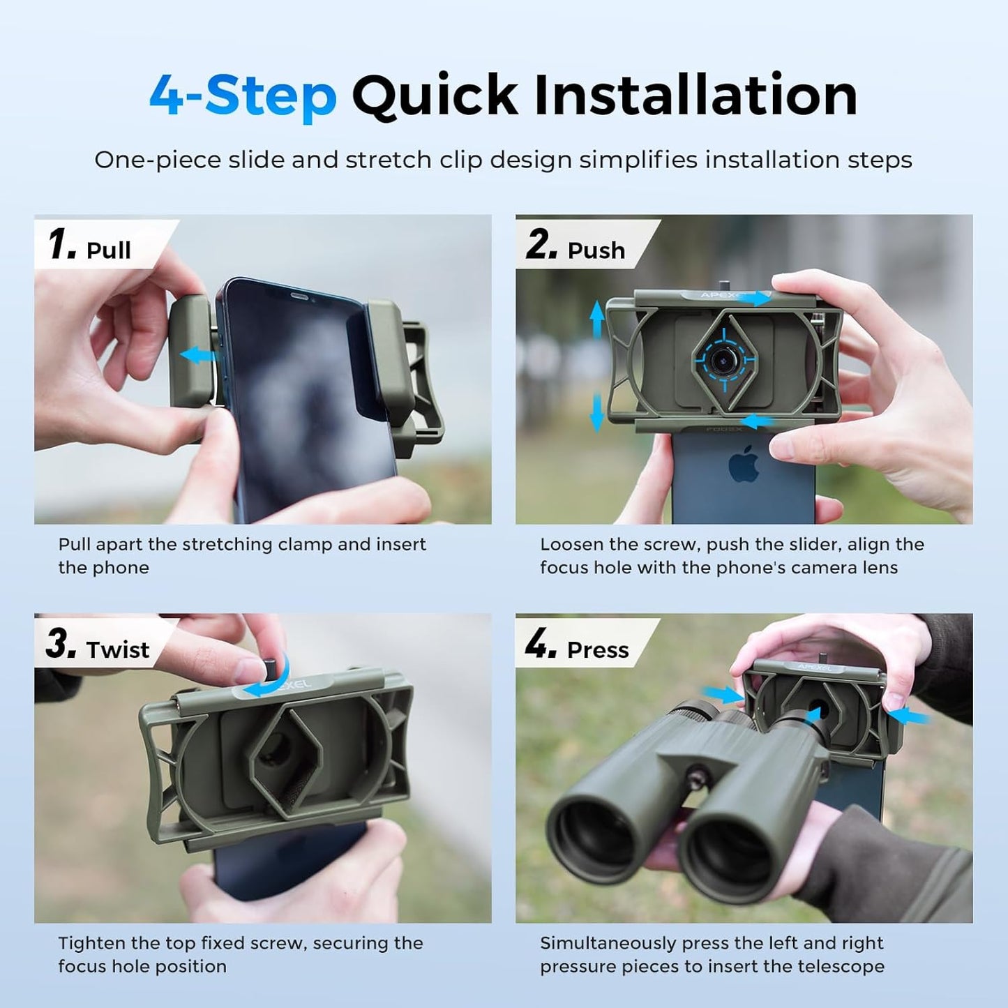 Evil eye 360 Upgraded Telescope Phone Adapter, Rotatable Binocular Photo Adapter for Android & iPhone,Smartphone Holder