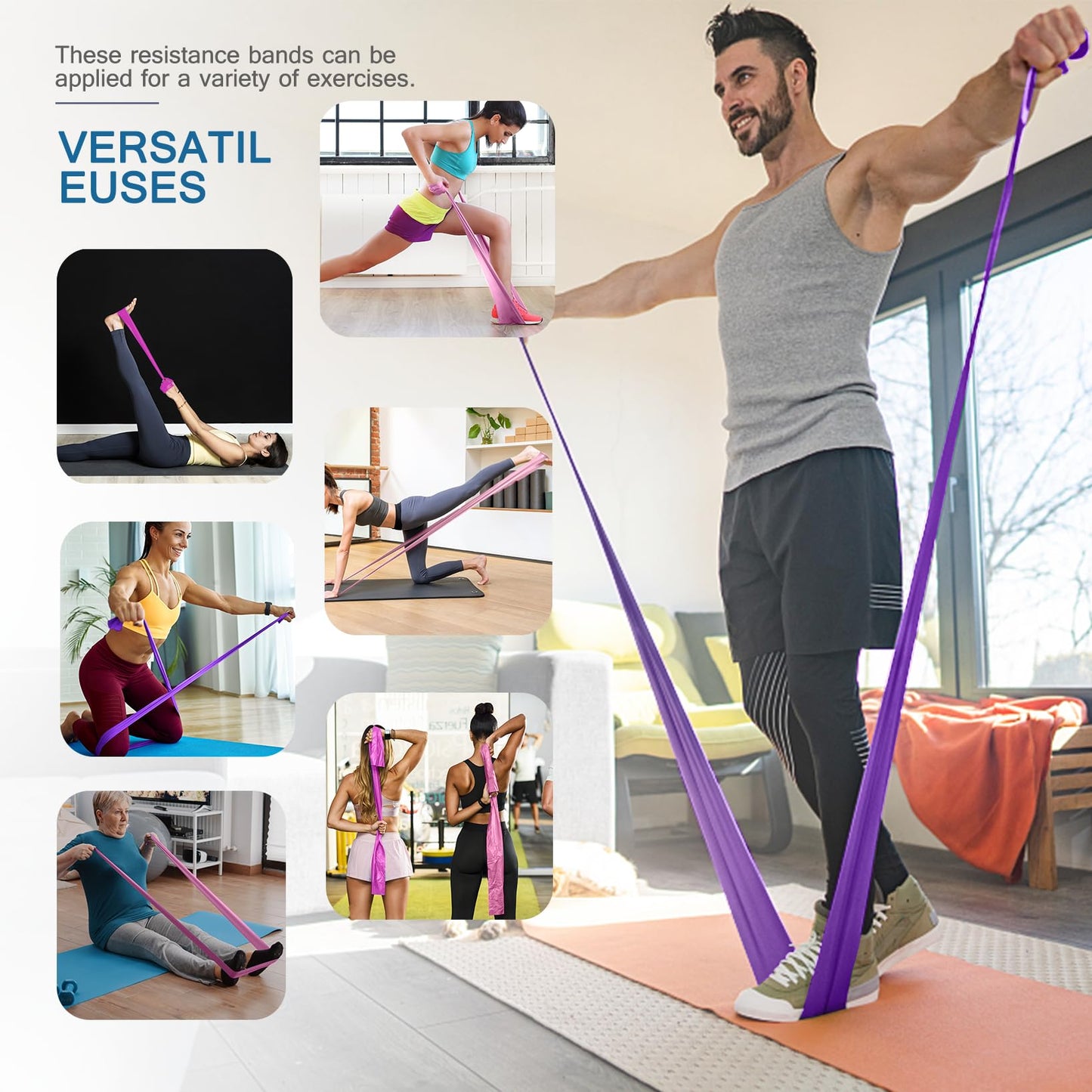 Lianjindun 5 Pcs Professional Resistance Bands. Latex-Free, Pilates Band, Work Out Bands, Stretch Bands for Working Out Women or Men, Exercise Bands Set for Pilates, Physical Therapy, Yoga