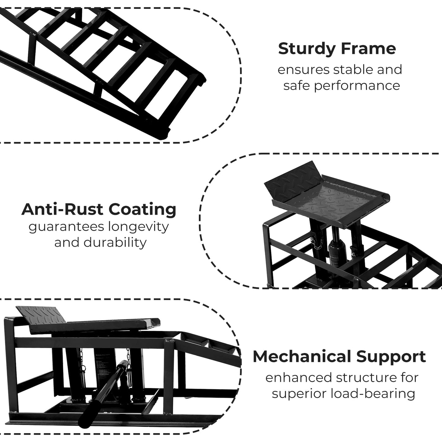 Rovibek 2 Pack Hydraulic Car Ramps, 11000LBS 5T Car Ramp High Lift 11.6"-16.5", Heavy Duty Steel Car Lift Ramp, Automotive Truck Service Ramps for Oil Changes Maintenance, Black