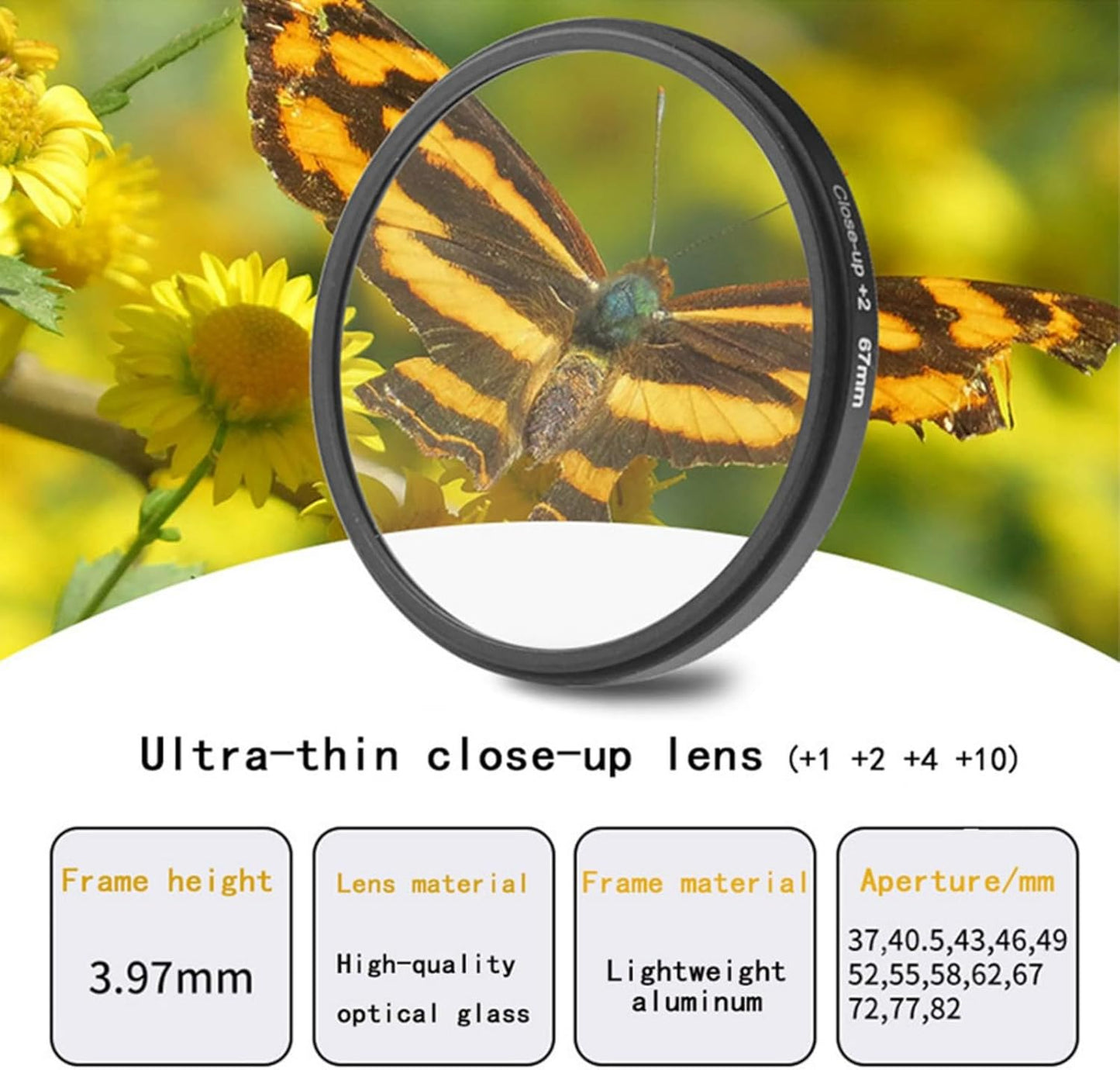 YOFOTIXAUU 46mm 4 (+1 +2 +4 +10) Set, (46mm) Close-Up Lens Filters Kit Pieces Macro Filter Lens Cap & Cleaning Cloth