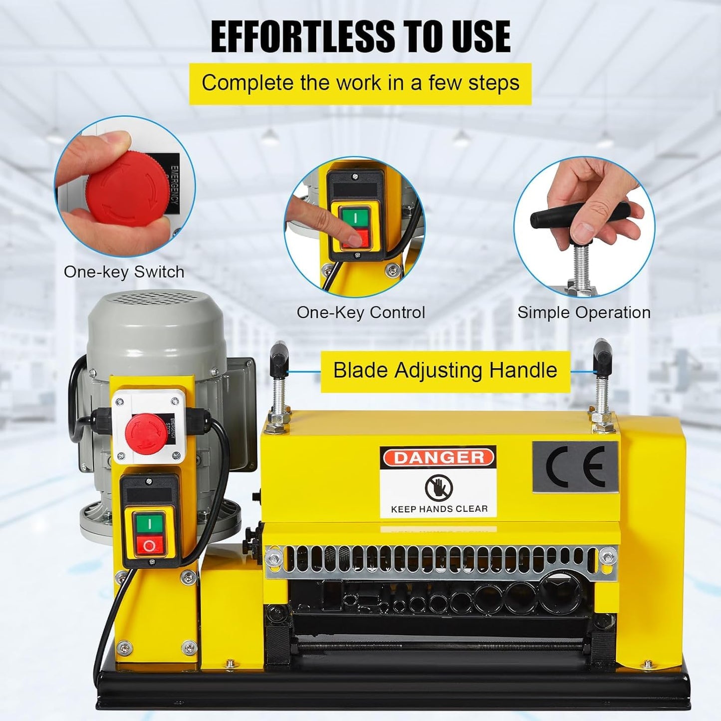 CHEINAUTO Wire Stripping Machine 0.06 inch -1.5 inch, 370w Portable Powered Wire Stripper Machine, 11 Channels 10 Blades & 65ft/minute, Automatic Wire Stripping Tool for Recycling Copper Wire