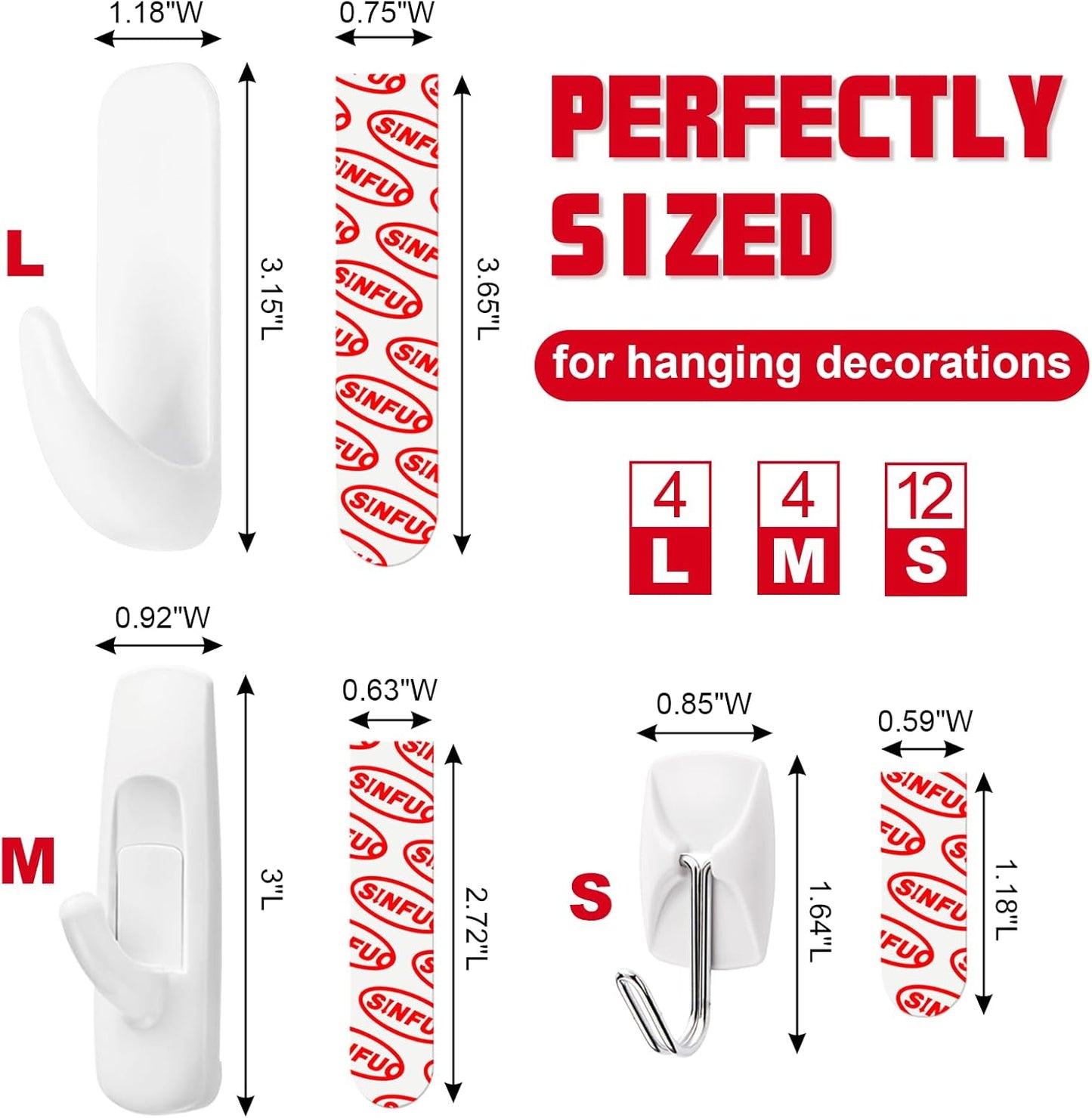 Skiennix Adhesive Wall Hooks - Heavy Duty Variety Pack with 20 Strips | No Damage, Ideal for Outdoor Use, Keys & More
