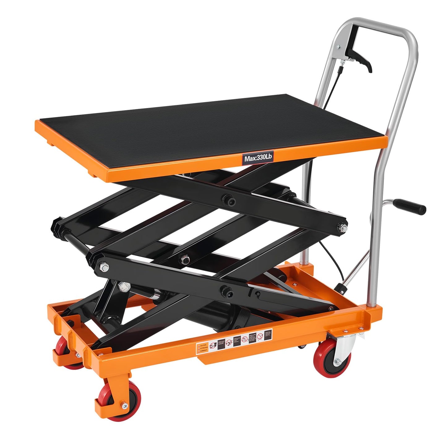 Specraft 330 lbs Hydraulic Lift Cart, Double Scissor Lift Table Up to 50", 4-Wheel Material Handling Platform with Non-Slip Pad, Orange