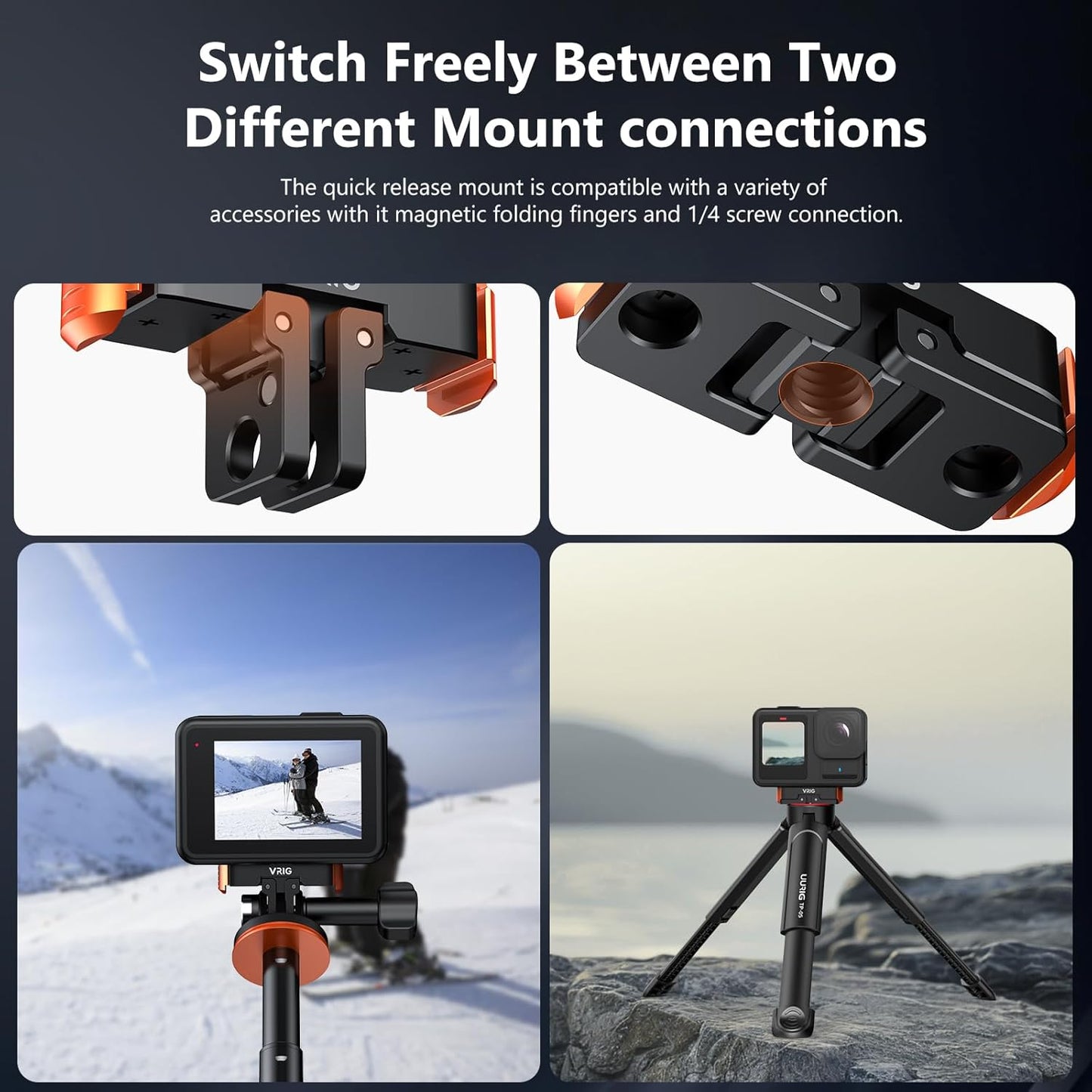 VRIG Direct 13 1/4 13 VRIG Magnetic Quick Release Mount for Hero Fast Detach Adapter with Screw Interface, Secure Go