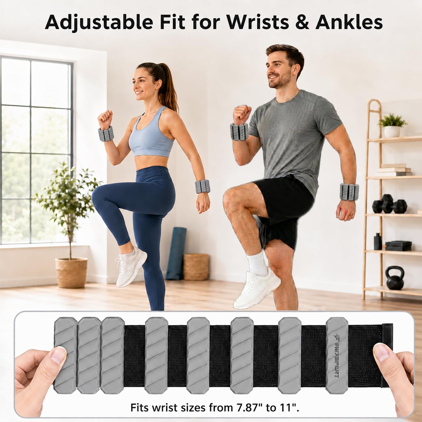 FWPSPORT 2 lb Wrist and Ankle Weights Set of 2 (1 lb Each) with Resistance Band, Adjustable Silicone Wearable Arm & Leg Weights for Walking, Pilates, Yoga, Home Workout