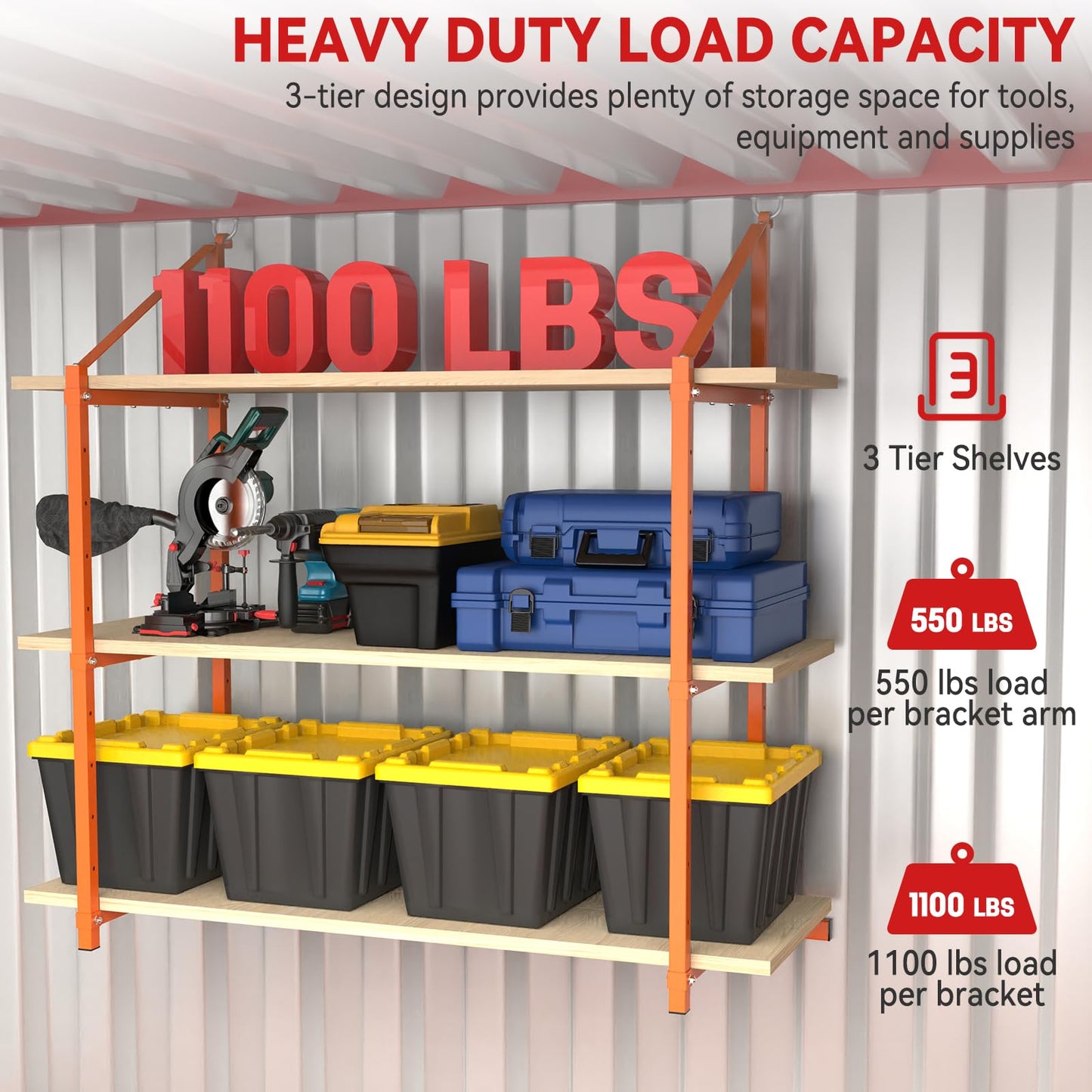 Shipping Container Shelving Bracket Adjustable Heavy Duty Steel Cargo Shipping Container Shelves Universal 55"(H) X 19"(W) (4 Pack, Orange)