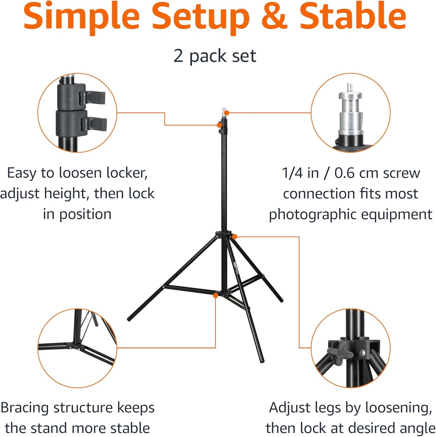 Amazon Basics 2.8-6.7 Pack 2, Portable Aluminum Photography Light Stand Tripod with Case, Adjustable Feet, of Black