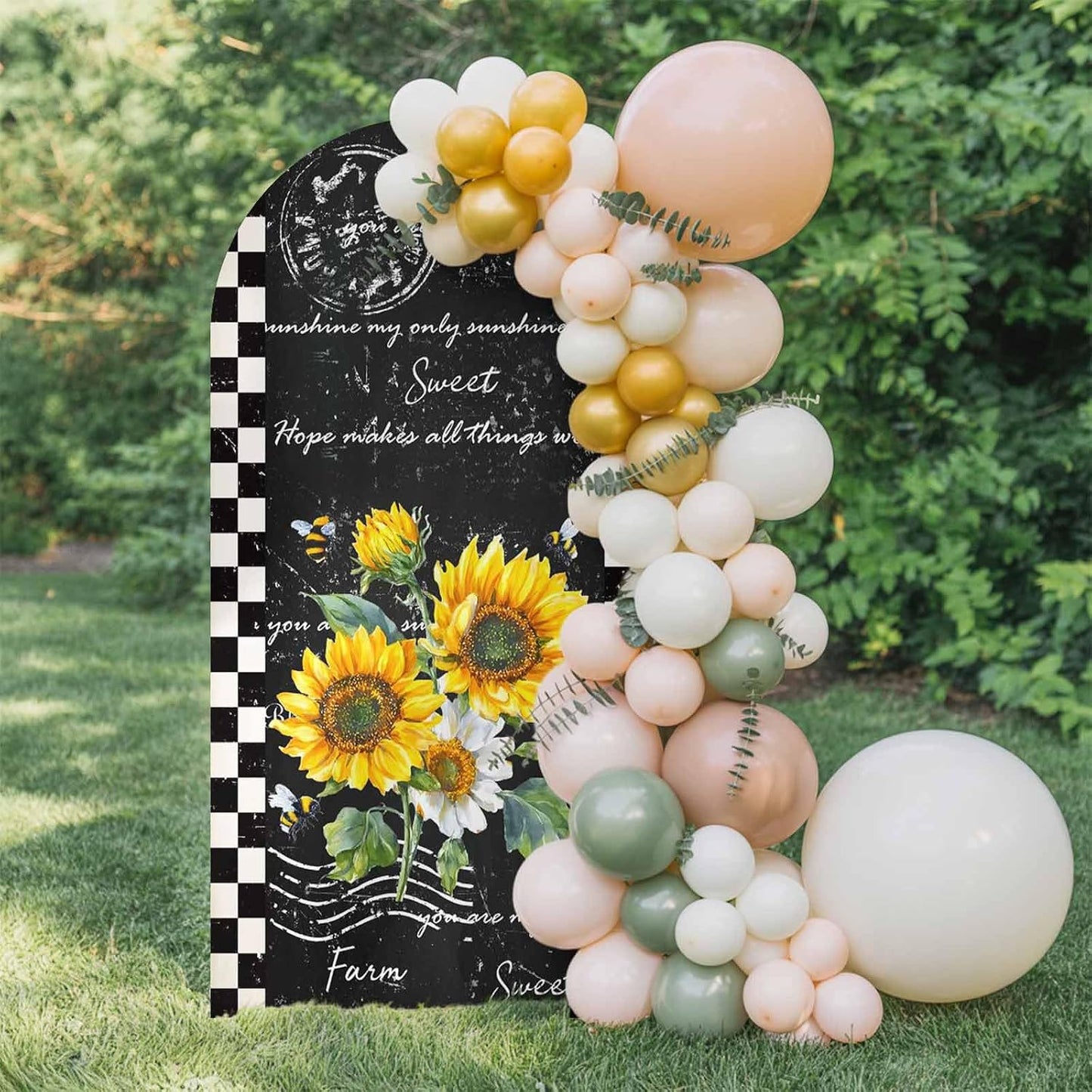Jnbasdffb 6.6 Yellow White Sunflower Wedding Arch Cover, Stretchy Spandex Arch Backdrop Stand Covers FT, Leaves Oil