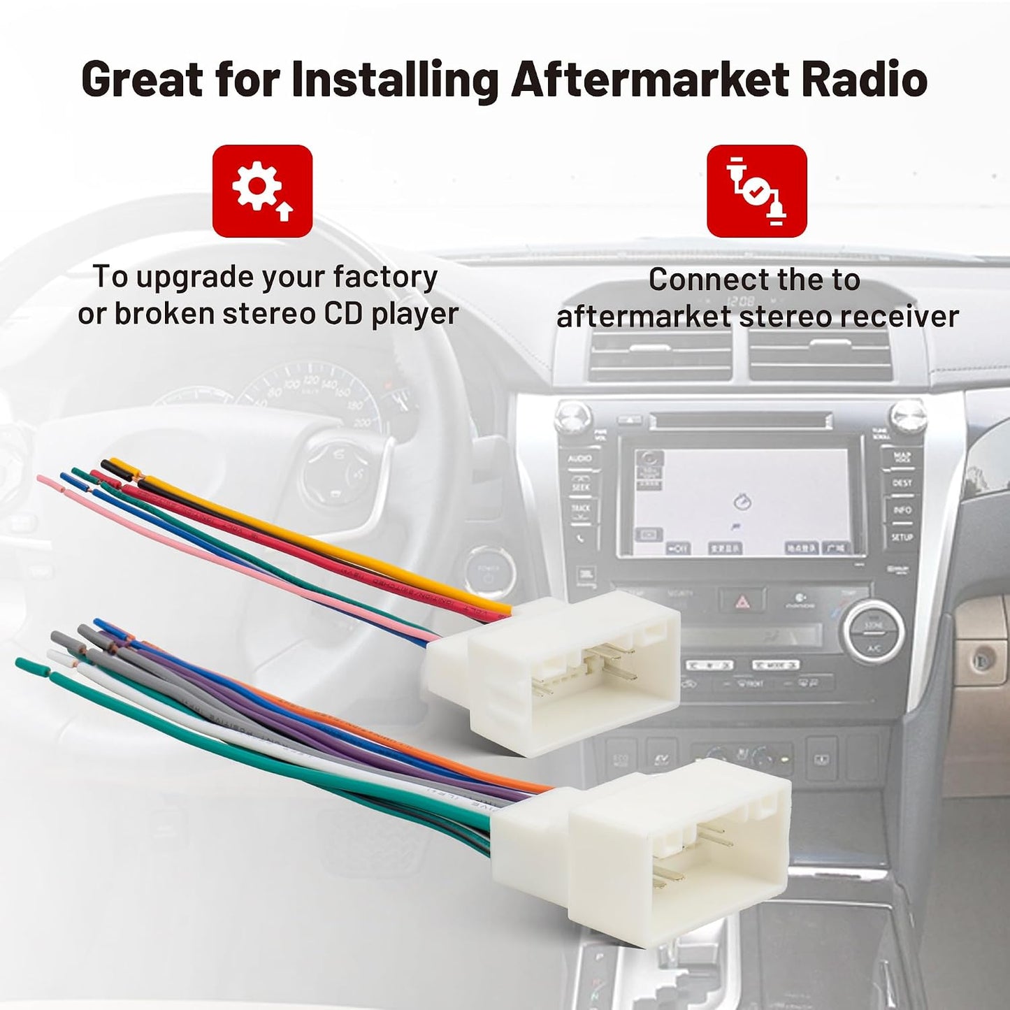 2013-2017 2014-2018 MP3 RED WOLF Radio Wire Harness Compatible with Hyundai Elantra/Santa Fe, Kia Forte Sorento CD