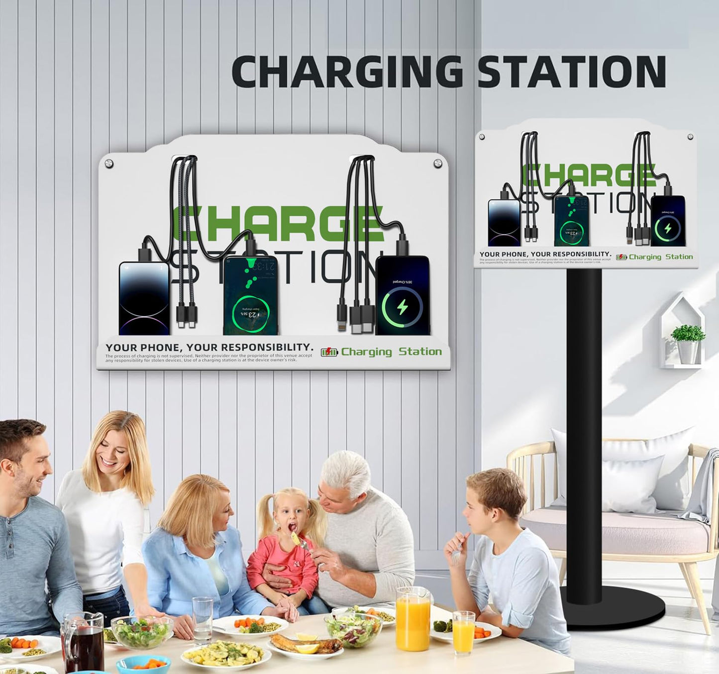 Floor Stand Cell Phone Charging Station Mobile Phone Charging Station | Fast Charging 8 Device | Compatible with Apple Tablets Android Port | Great for Offices Hotel Hospital Airport (White)