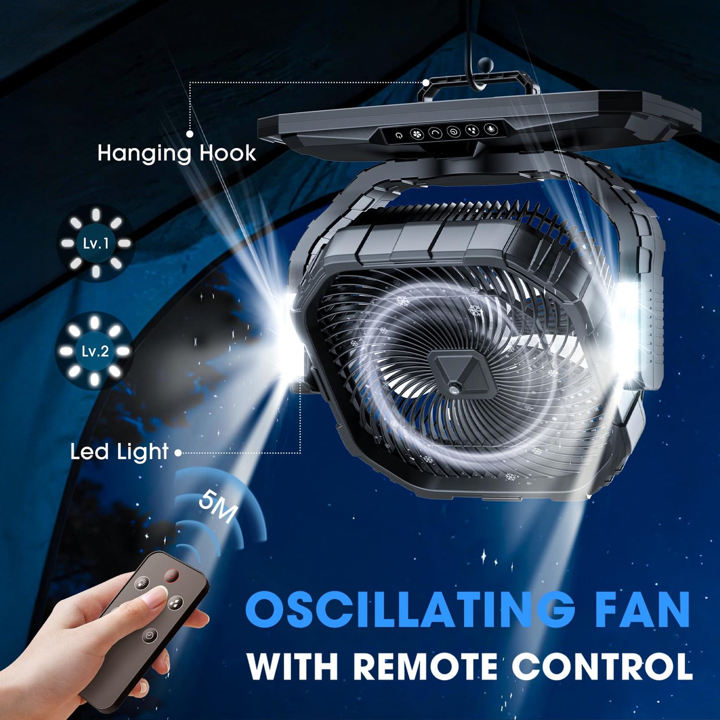Ausic 5 Gal 12" Portable Misting Fan for Outside Patios, 30000mAh Outdoor Rechargeable Battery Oscillating Fan with Remote, Cooling Camping Dugout Fan with Light/Timer/Caster, Summer Essential