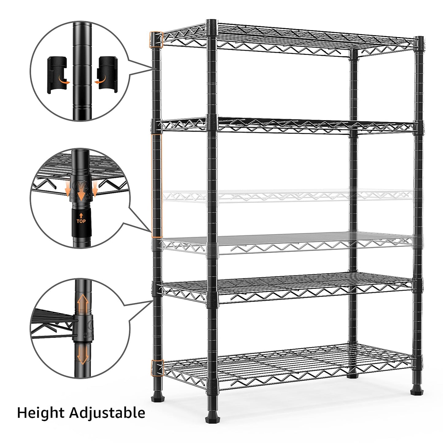 M MZG 1000 lbs Storage Shelving Steel Heavy Duty 4-Tier Utility Shelving Unit Steel Organizer Wire Rack for Home,Kitchen,Office (13.7" D x 29.5" W x 47.2" H)