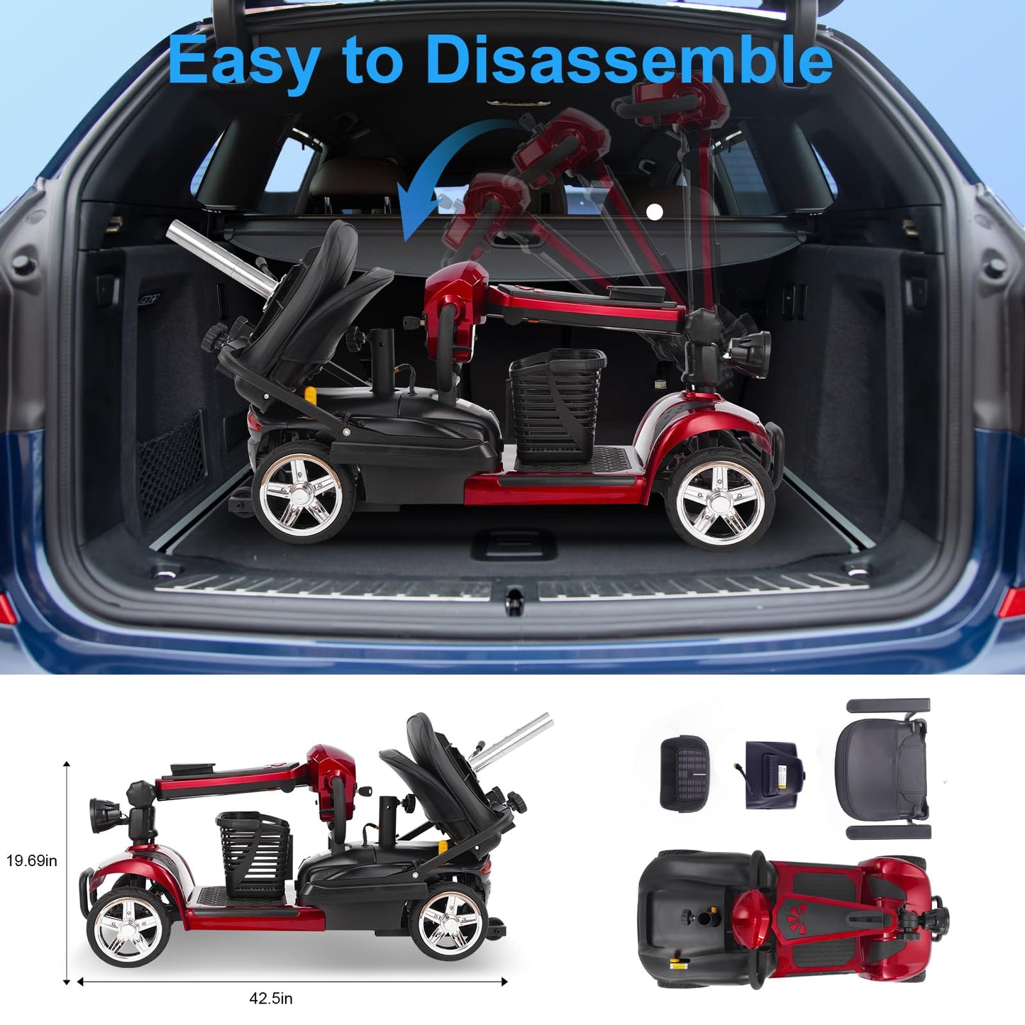 Eldryvon Mobility Scooter for Adults, 15/25/30/50 Miles Long Range, Foldable Electric Scooter for Seniors, Compact Heavy Duty Mobile for Travel, 300Lbs All Terrain, Rotating Wide Seat, Dual Baskets