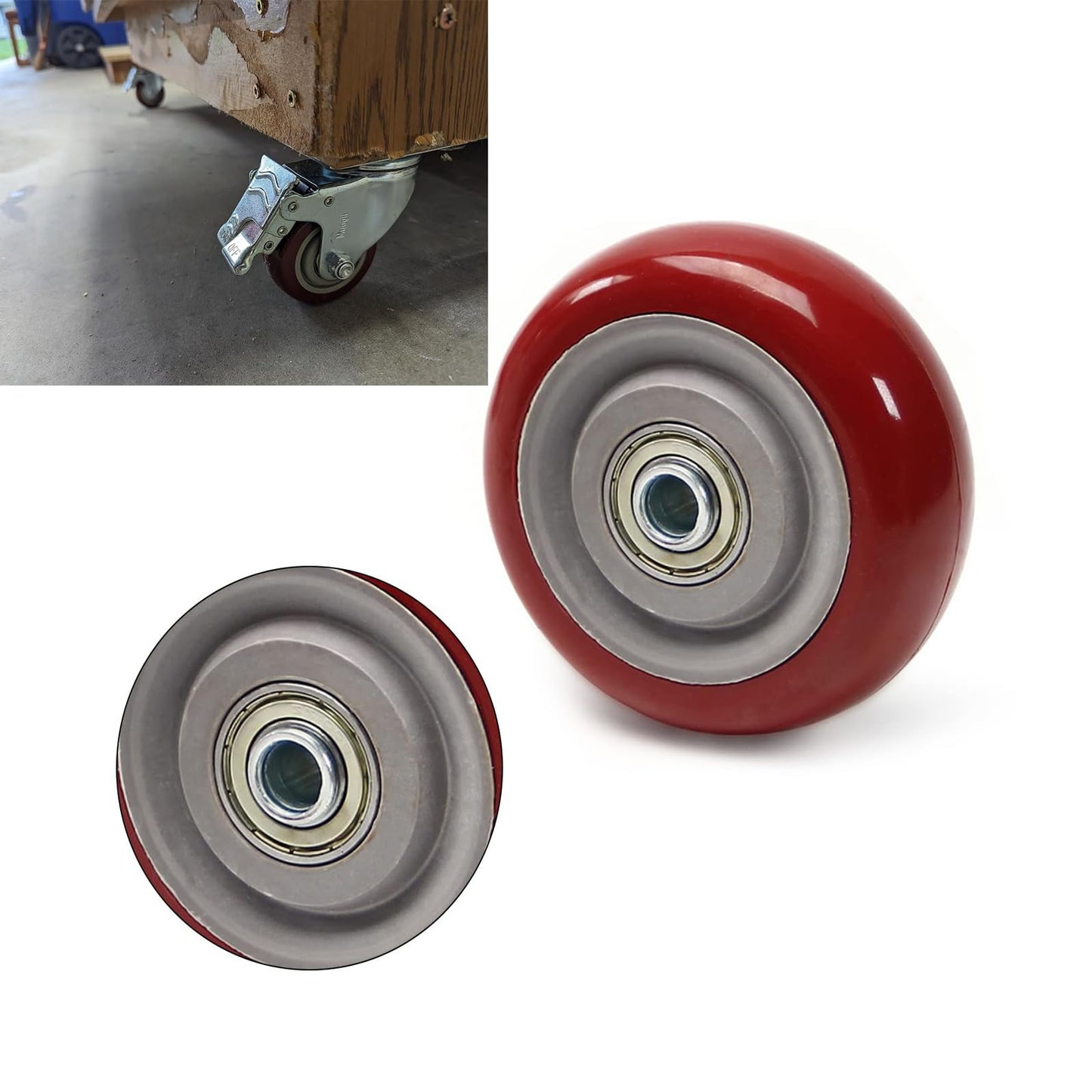4 PCS 3INCH Caster Wheels Red Heavy Duty Plate Shelf Replacement Wheels for Platform up to 264 LBS/120KG