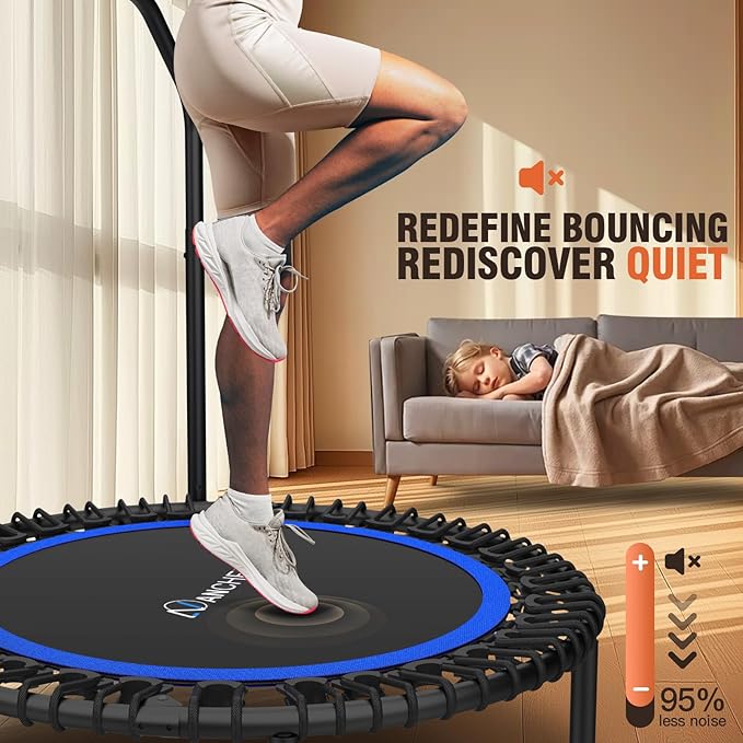 Bungee Rebounder Trampoline,ANCHEER 40" Foldable Fitness Trampoline with 4-Level Adjustable Handlebar, 450LBS Capacity, Resistance Ropes&Upgraded Bungees Safe for Home/Cardio,Workout Indoor/Outdoor