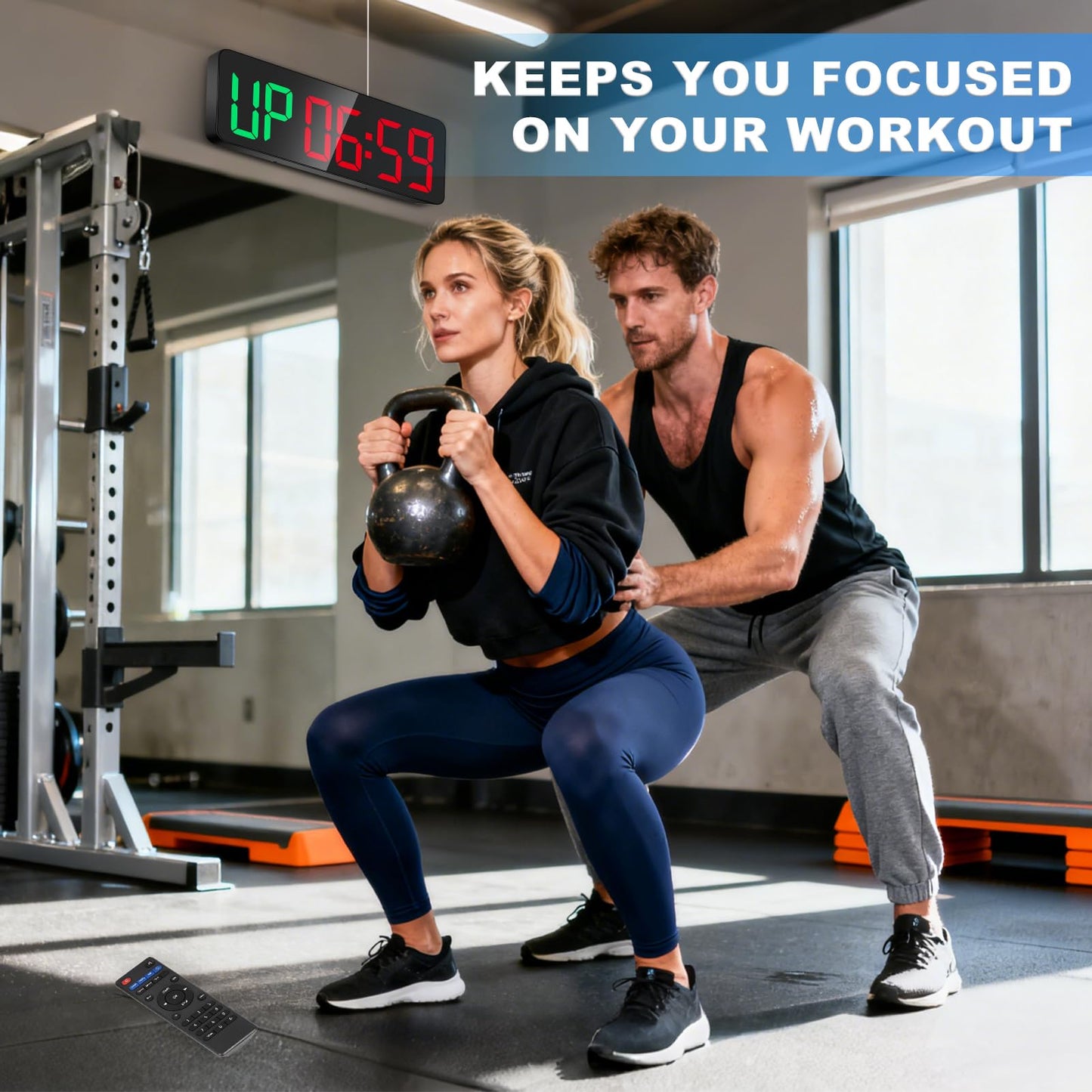 Samshow Gym Timer - Large Digital Gym Interval Workout for Fitness Enthusiast | 6 Display Modes Gym Timer Clock for Home Gym Garage Living Room Classroom Office