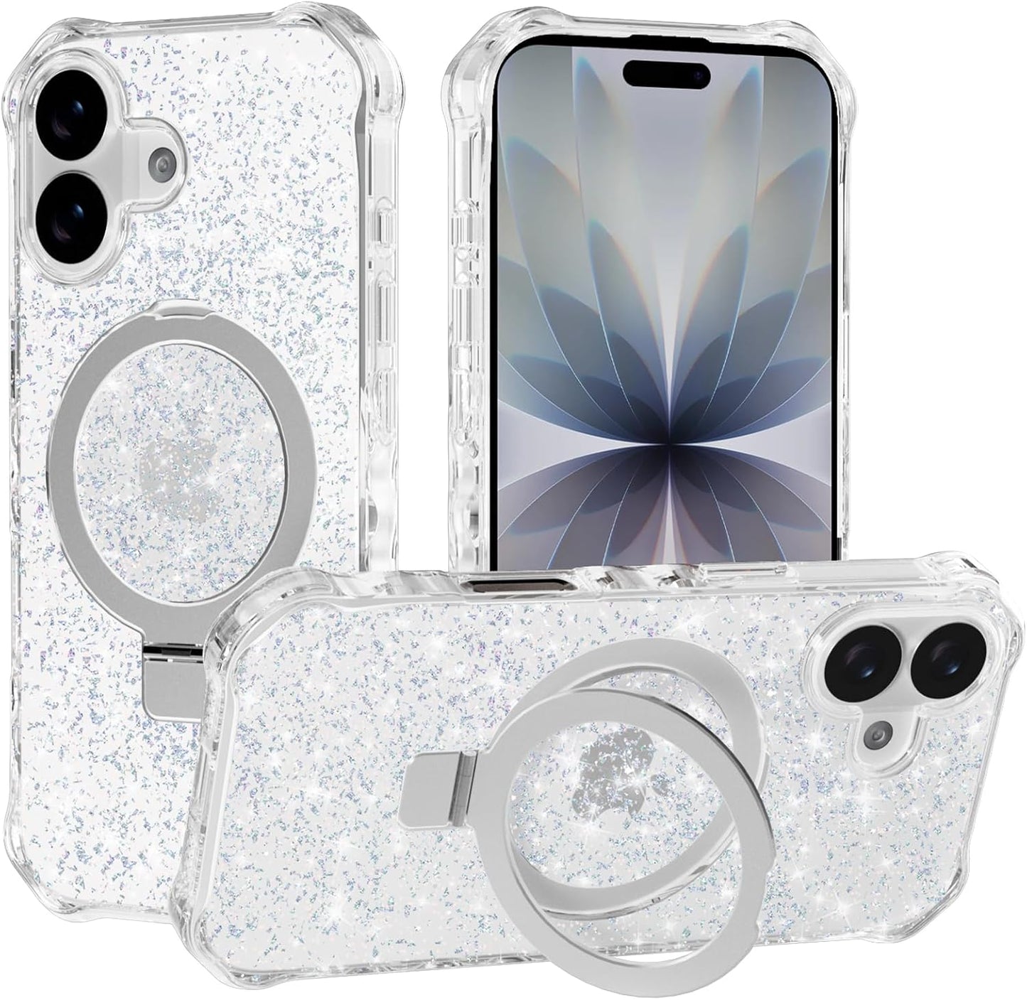 Casehas 17 6.3" Magnetic for iPhone Case with Invisible Stand, Compatible with MagSafe, Clear Bling Sparkle Shockproof