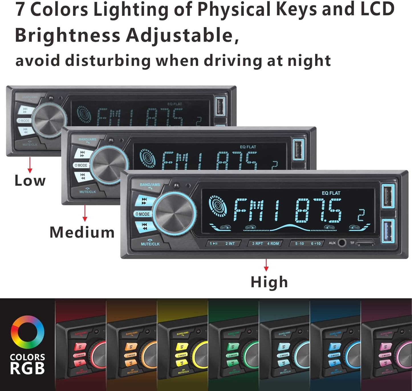 LXKLSZ MP3 Car Stereo Bluetooth Single Din LCD Audio Radio with Brightness Adjustment APP Control Player Supports Hands