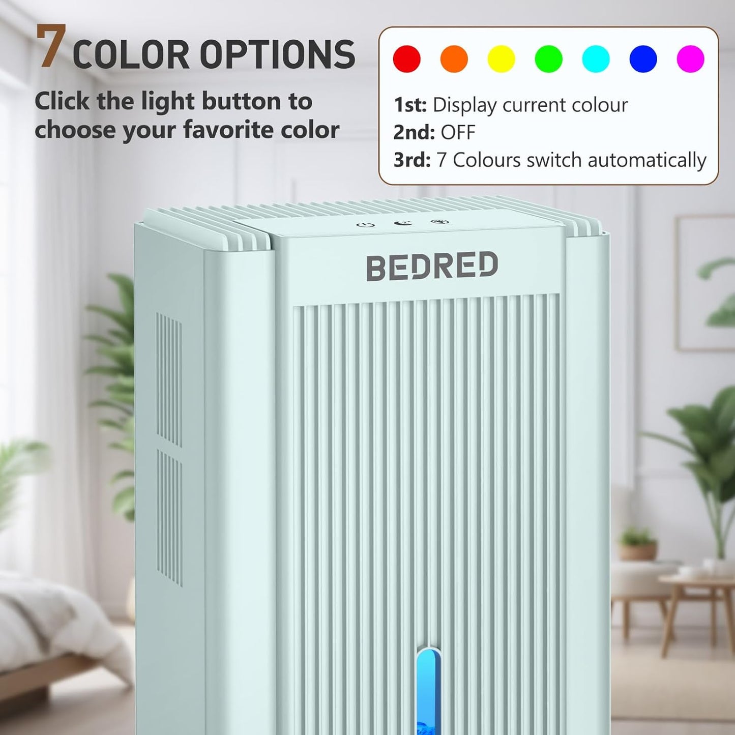 Skiennix 95OZ Dehumidifier for Home - Quiet Operation with Auto Shut Off & 7 Color Ambient Light | Ideal for 1000 Sq.Ft Spaces (Pale Turquoise)
