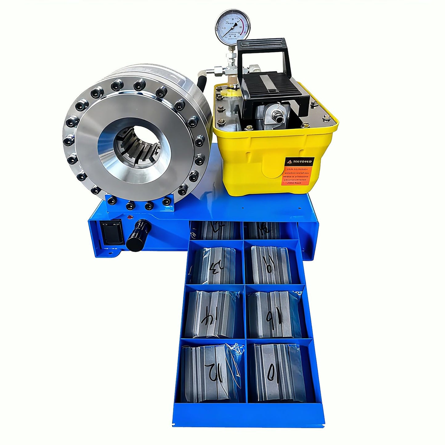 Pneumatic Hydraulic Hose Crimping Machine with 8 Sets of Dies, 40MPa System Pressure, suitable for high-pressure hydraulic hoses and pipes (Plastic Pump Casing)
