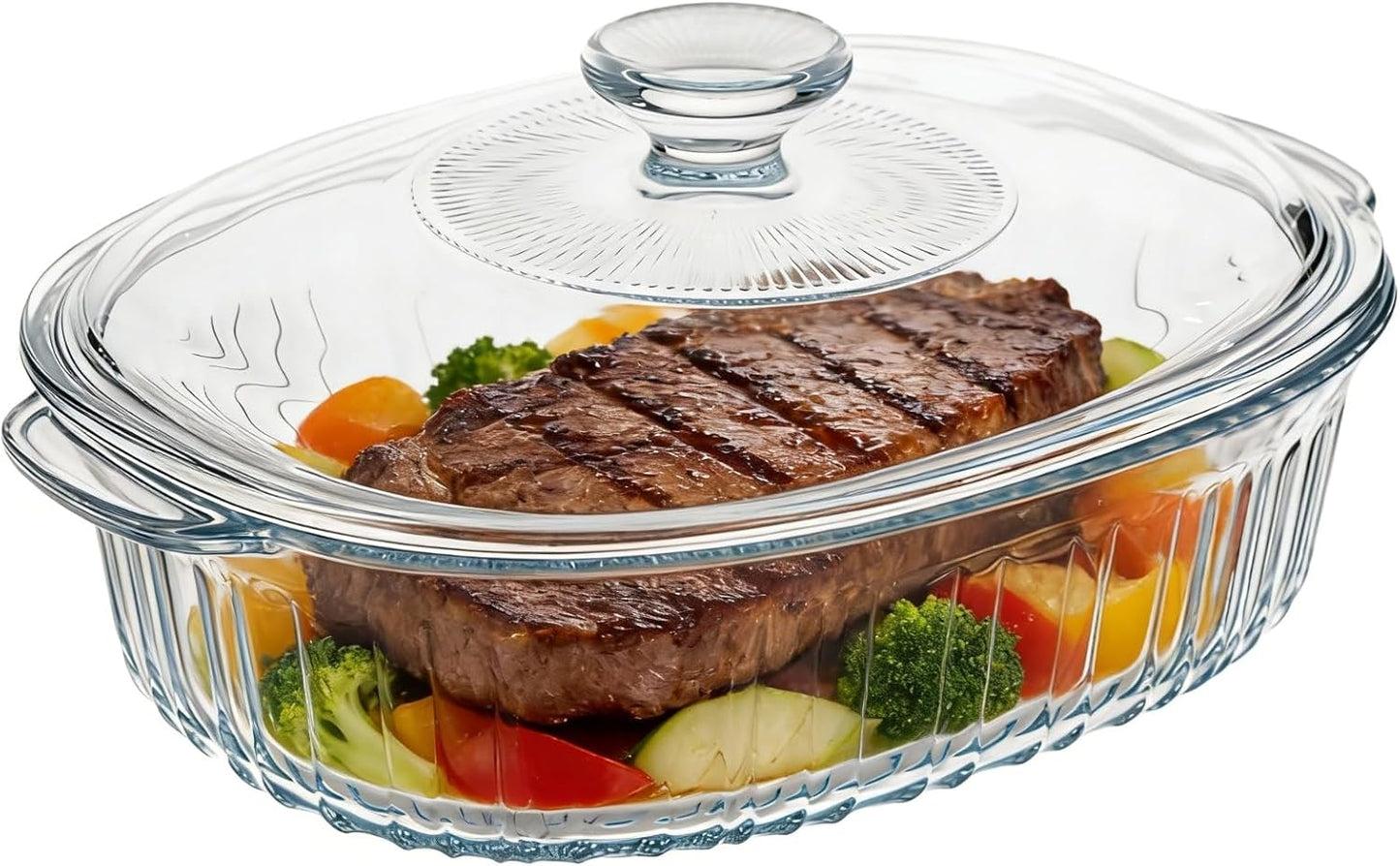 Skiennix 1.9 QT Oval Glass Casserole Dish - Clear Borosilicate, Oven & Fridge Safe, Easy-Clean Design