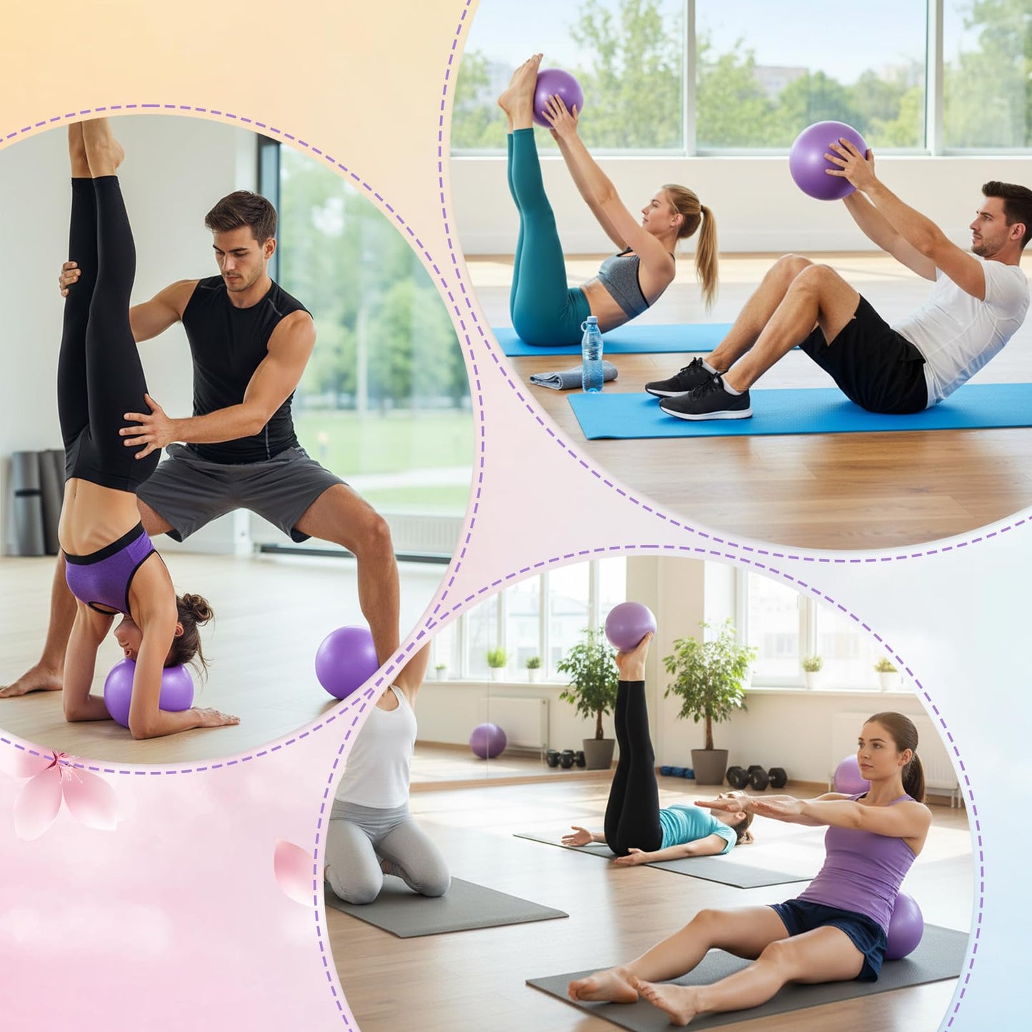 Sotiff 20 Pcs Small Exercise Pilates Ball Bulk 9 Inch Mini Yoga Ball Anti Burst and Slip for Stability Fitness Physical Therapy Stretching & Core Workout at Home Gym Class(Pink,Purple,Blue,Gray,Green)