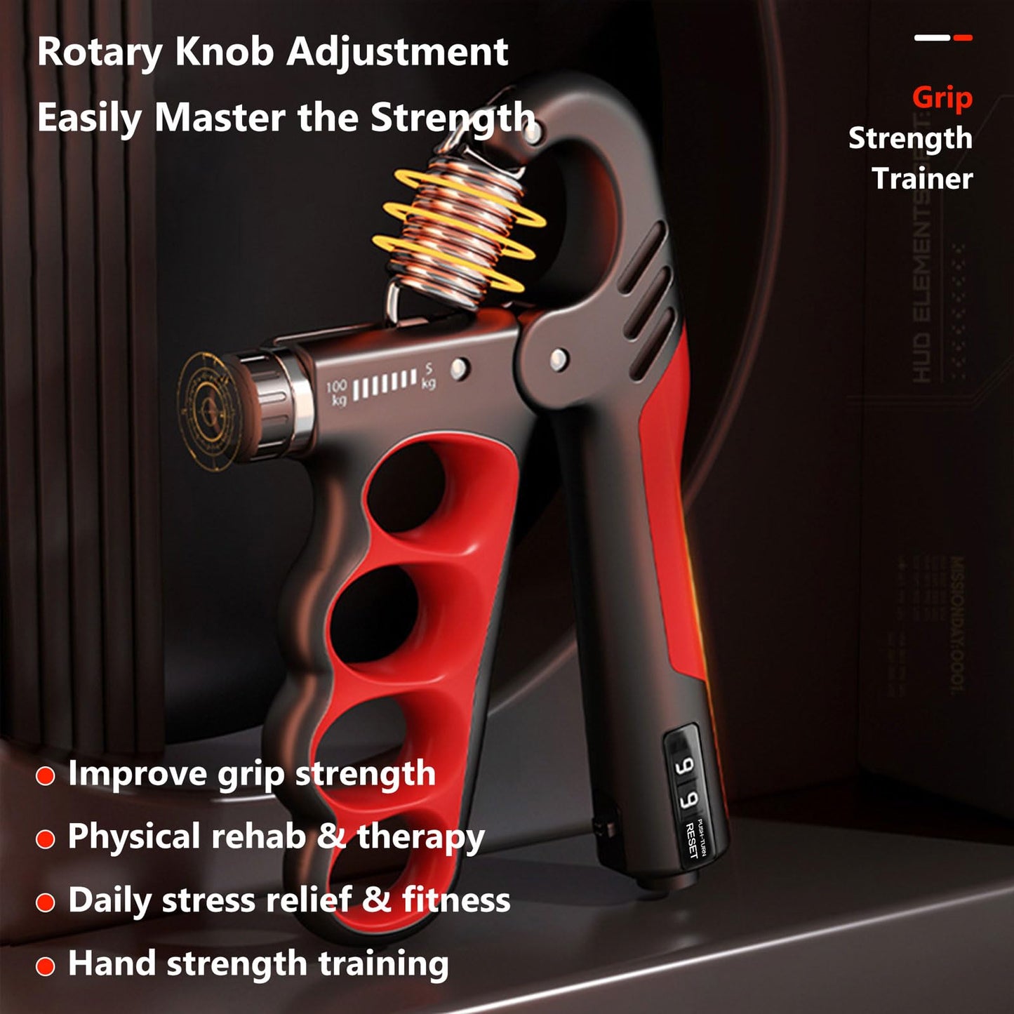 Grip Strength Trainer Forearm Strengthener, 11-220 lbs Adjustable Resistance, Automatic Counting, Ergonomic Design, Ideal Device for Grip Strengthening, Arthritis Relief, Hand Physical Therapy & Rehab