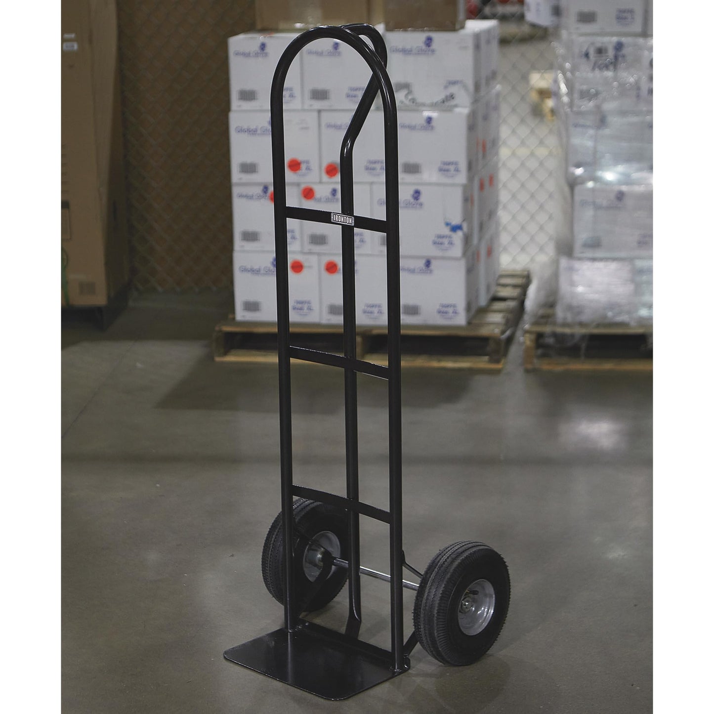 Ironton Steel Pneumatic Hand Truck Dolly, 600-Lb Capacity, Heavy-Duty Steel Frame, 10-in Pneumatic Tires, P-Style Handle, 14" x 8.5" Toe Plate