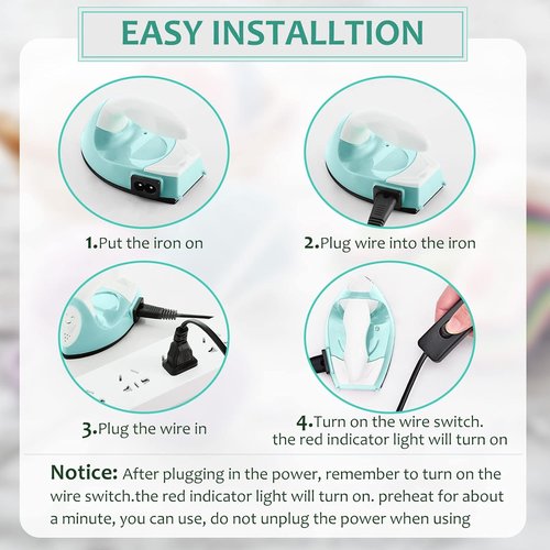 Honoson Mini Craft Iron - Portable Tiny Heat Press for DIY Projects | Mint Green, 3.93 x 2.36 x 2.76 in