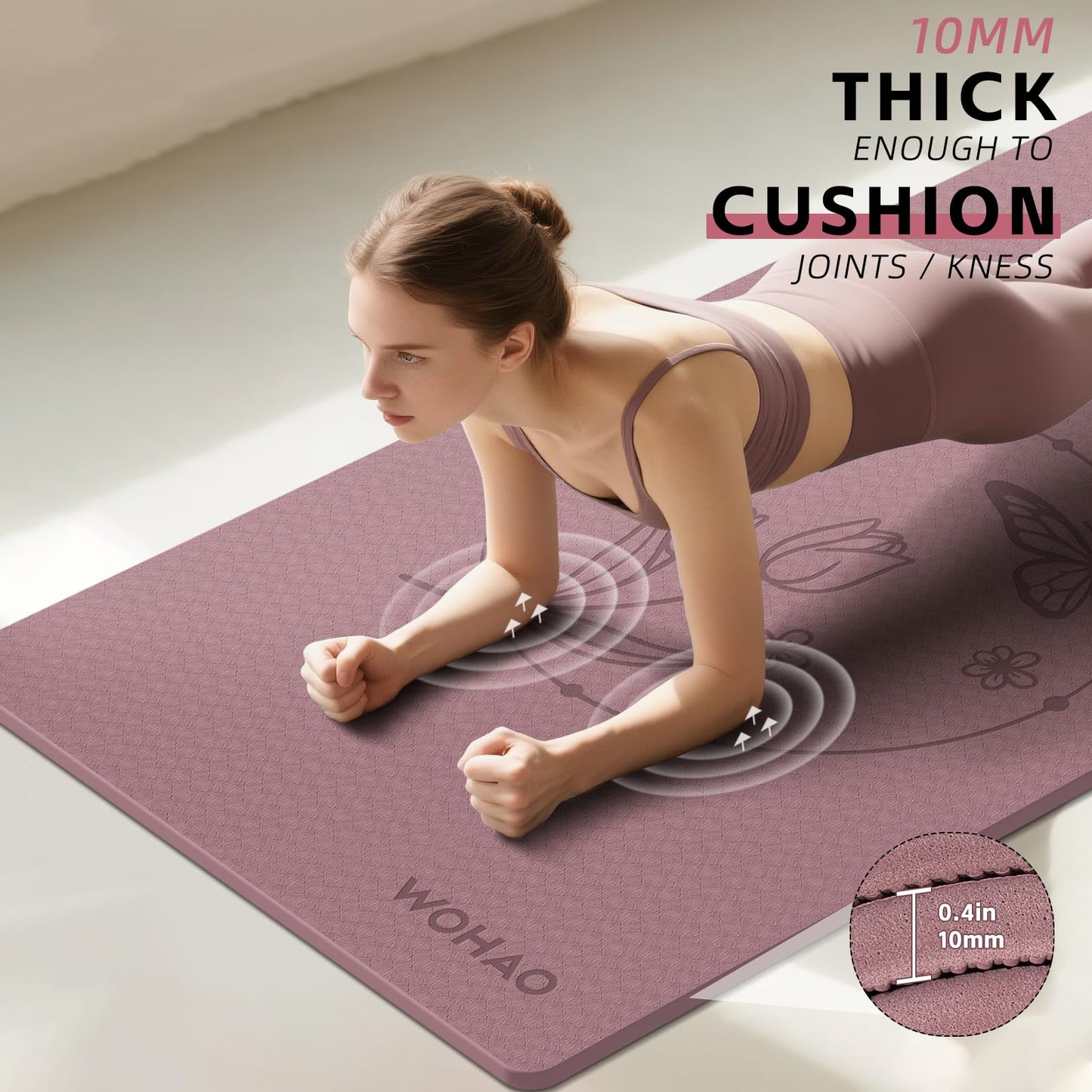 WOHAO Large 76"x40"x0.4" Yoga Mat - Extra Width & Thick Non-Slip Exercise Mat, Versatile for Stretching, Yoga Studio, Gym, Home & Indoor/Outdoor Workouts (Dull Pink)