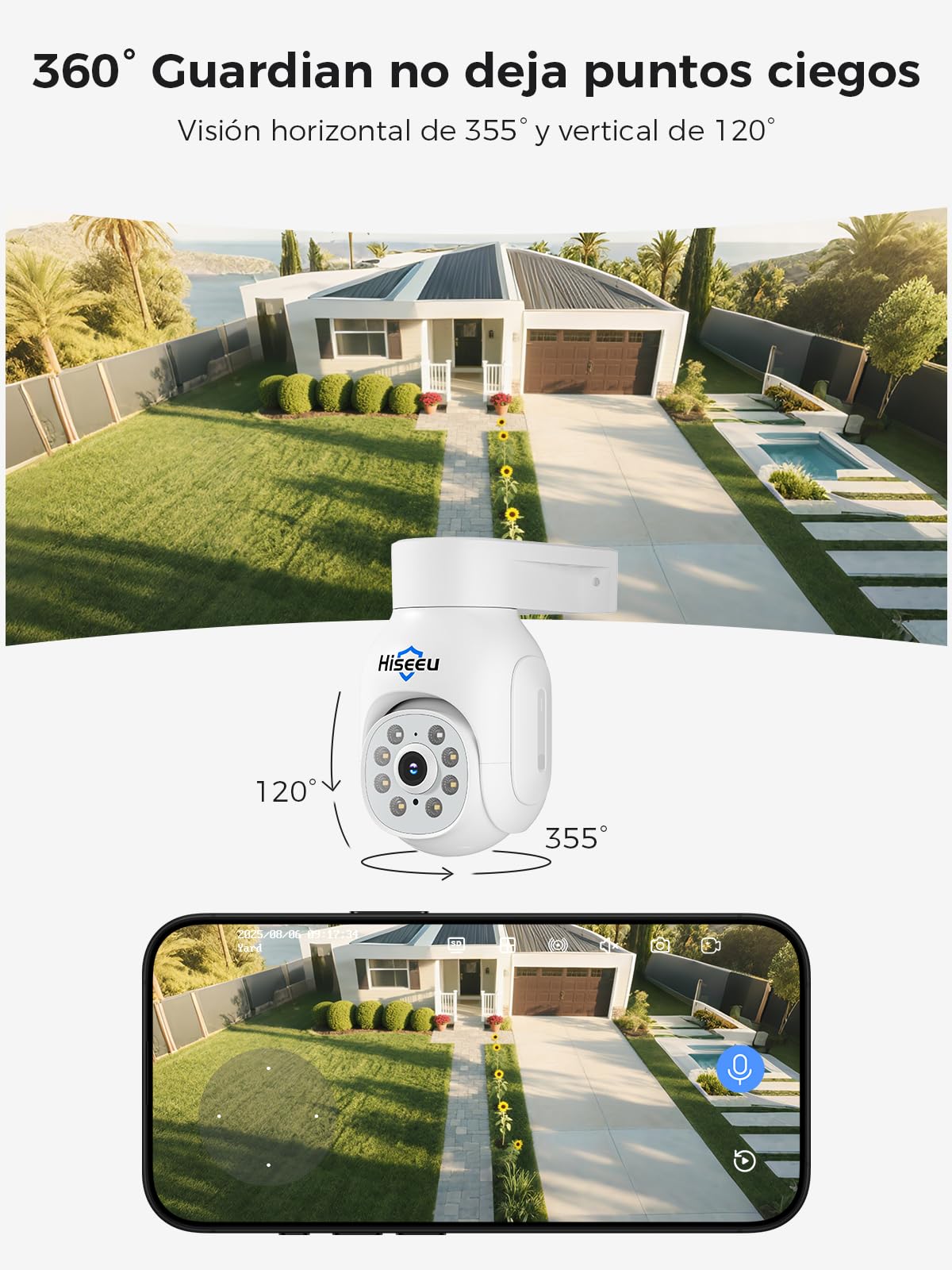 Hiseeu 5MP Wireless PTZ Security Camera System, Indoor Outdoor IP66 Waterproof WiFi Camera, 4K 10CH NVR, 2-Way Audio, Motion Detection Alarm, 24/7 Surveillance, 1TB Hard Drive (Need Plug-in)