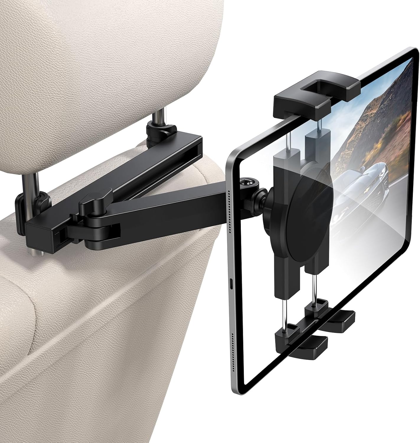 bokilino [3 1 4.7-12.9" Tablet Holder for Car Headrest, in Adjustable Extension Arm] iPad Car Mount for Back Seat, Road