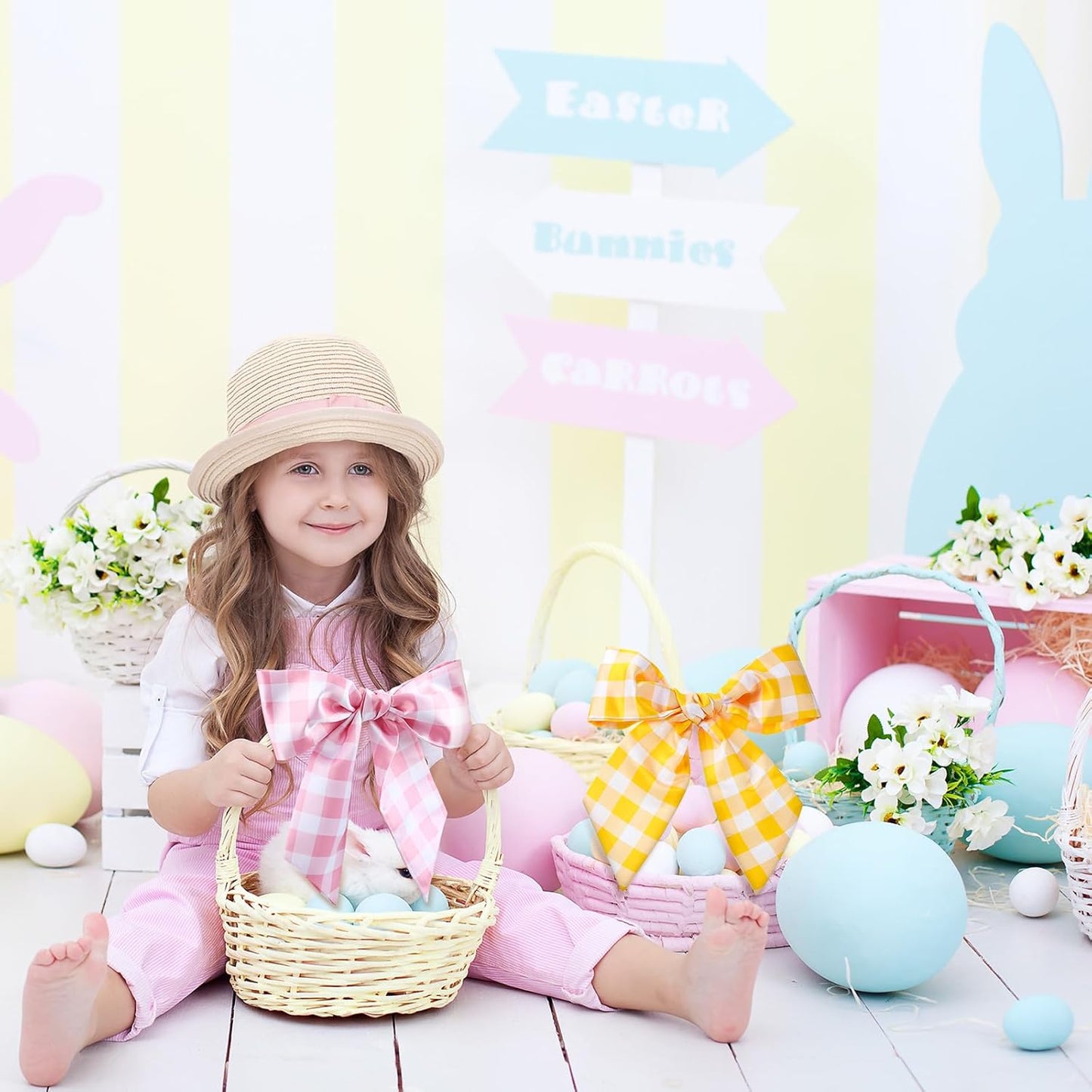 VitalCozy Easter Wreath Sash - 4 Pcs Blank Embroidery Accessories for Indoor/Outdoor Decor (4.49" x 56.30")