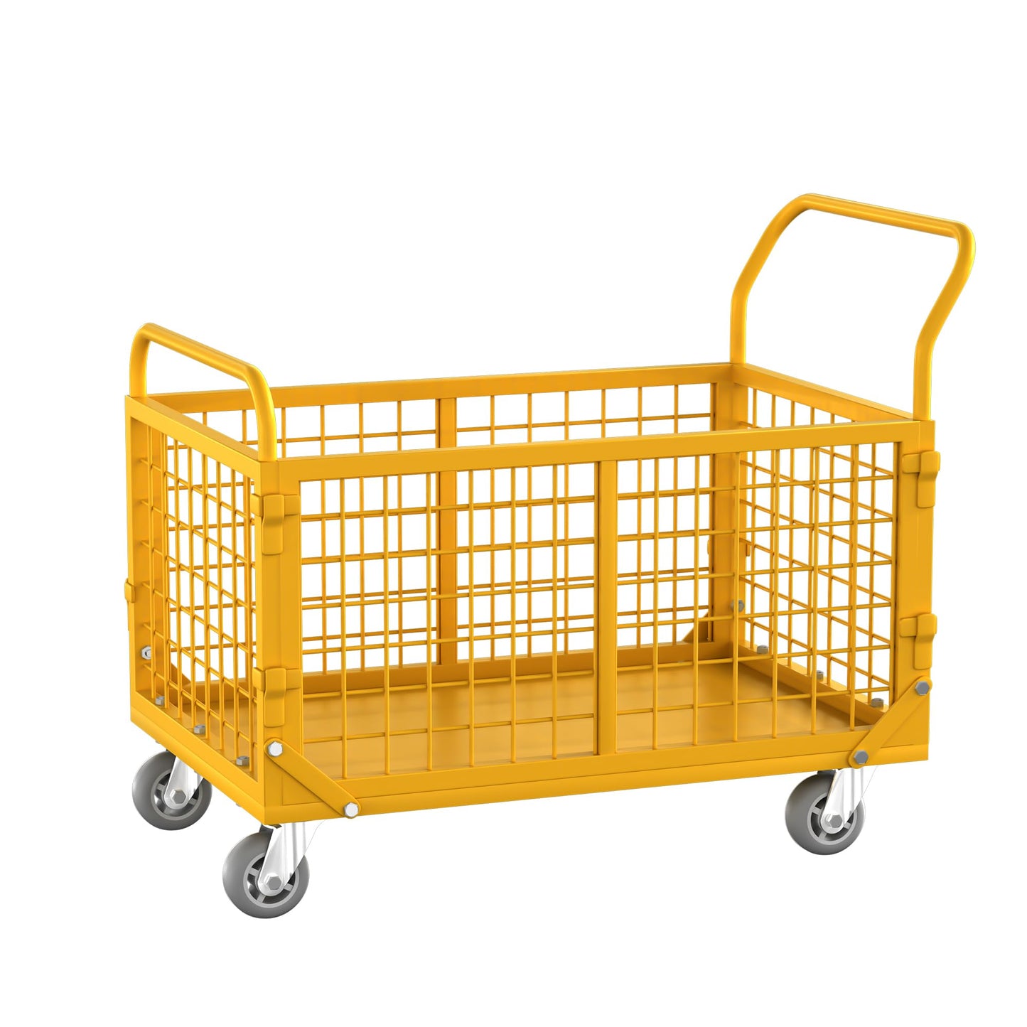 Platform Truck with Cage,5-in-1 Collapsible Heavy-Duty Push Cart Dolly Load 1800 LB,Large Flatbed Hand Truck for Grocery/Laundry/Stall/Storage