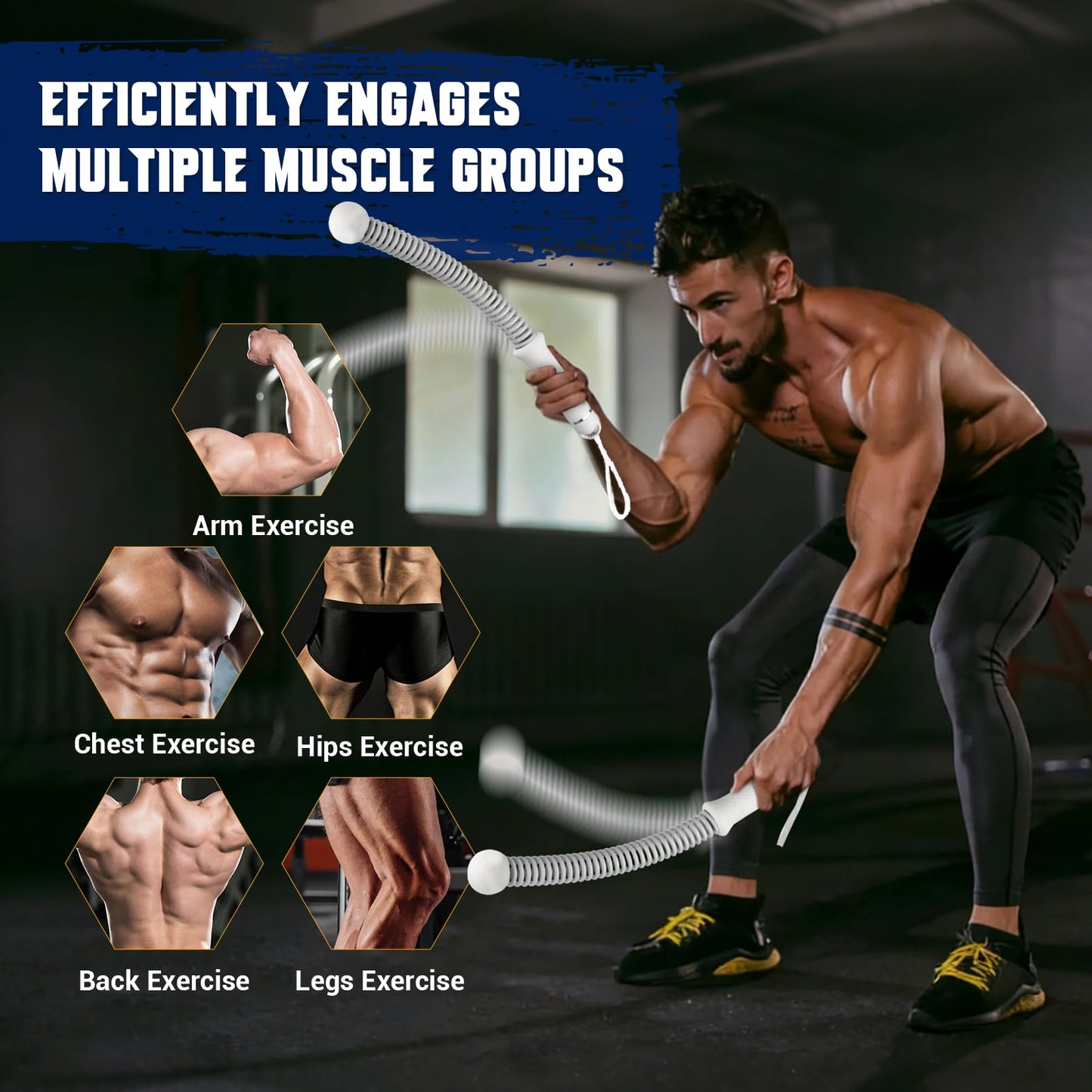 Weighted Ropeless Battle Ropes for Home Gym, Heavy Duty Portable Cordless Battle Rope with Grip Strengtheners & Poster, Battle Rope Sticks for HIIT, Strength & Quiet Cardio Training Men & Women(2PCS)